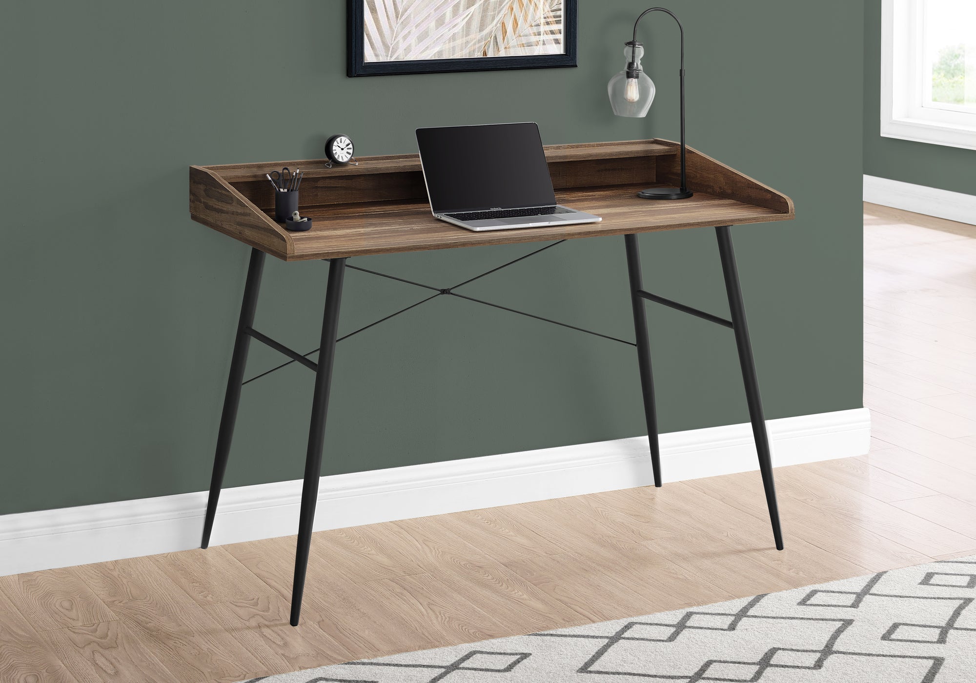 I 7538 Bureau, Bureau À Domicile, Ordinateur Portable, Étagères De Rangement, 48"l, Travail, Métal, Stratifié, Brun, Noir, Contemporain, Moderne - Simple Boutique