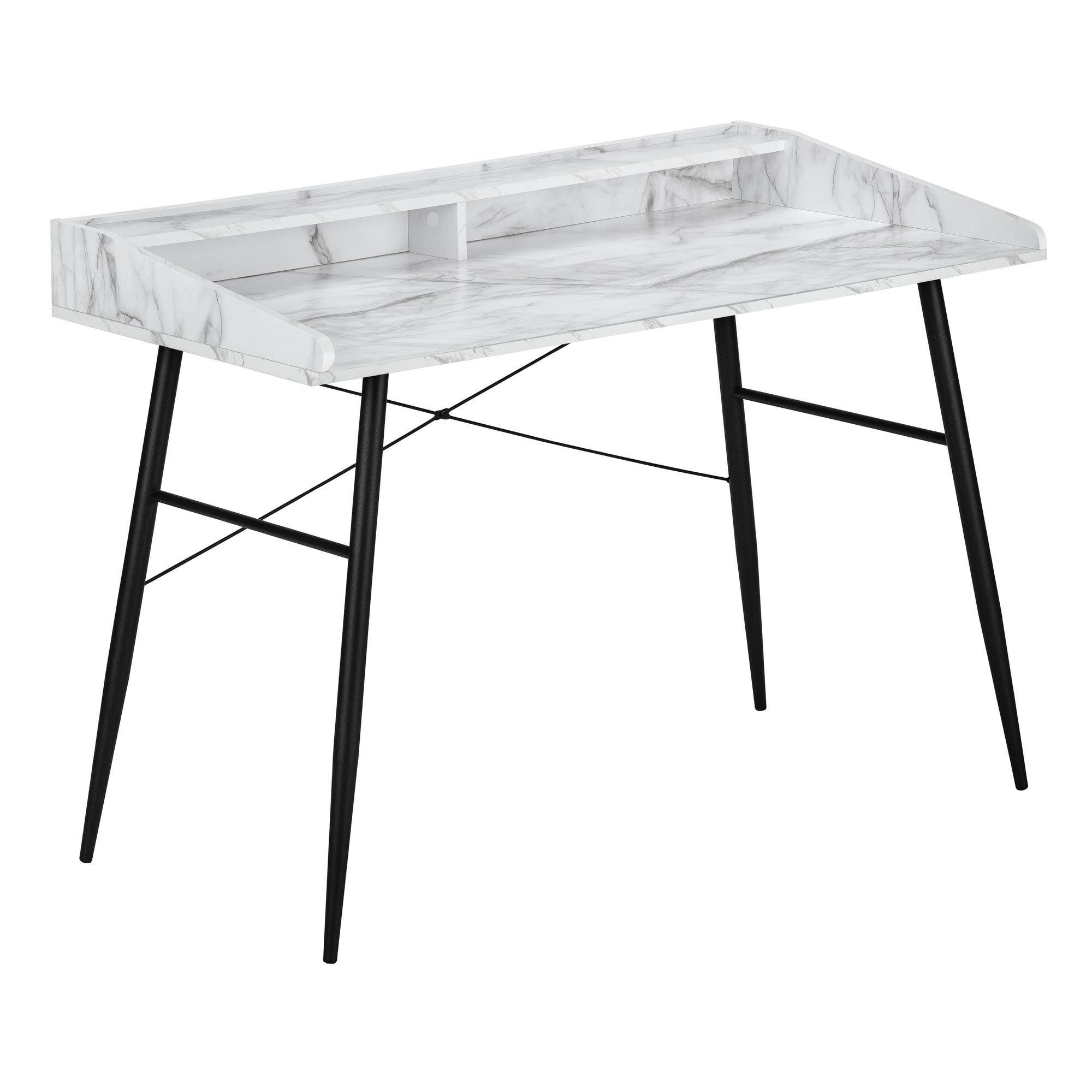 I 7539 Bureau, Bureau À Domicile, Ordinateur Portable, Étagères De Rangement, 48"l, Travail, Métal, Stratifié, Aspect Marbre Blanc, Noir, Contemporain, Moderne - Simple Boutique