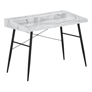 I 7539 Bureau, Bureau À Domicile, Ordinateur Portable, Étagères De Rangement, 48"l, Travail, Métal, Stratifié, Aspect Marbre Blanc, Noir, Contemporain, Moderne - Simple Boutique
