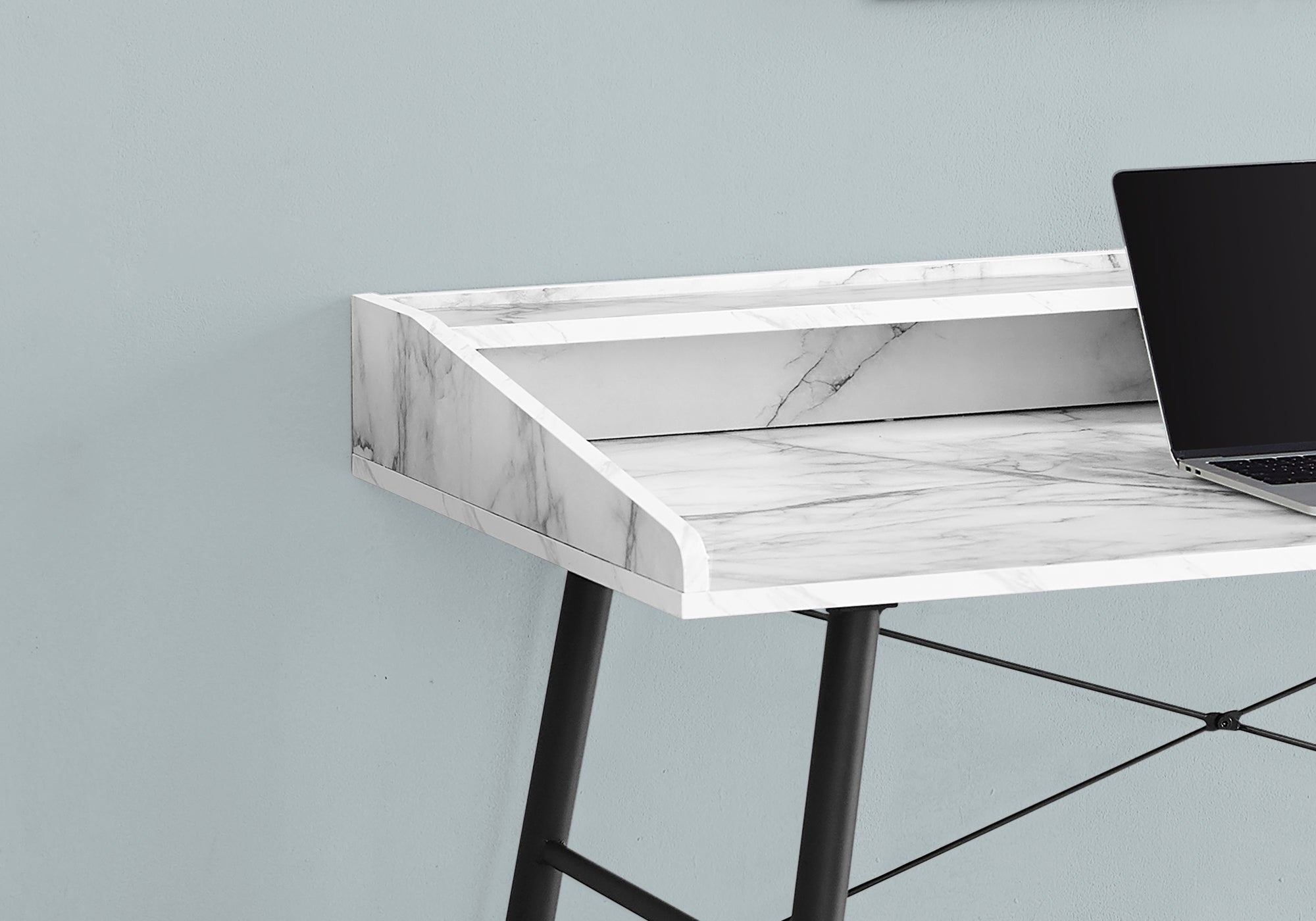 I 7539 Bureau, Bureau À Domicile, Ordinateur Portable, Étagères De Rangement, 48"l, Travail, Métal, Stratifié, Aspect Marbre Blanc, Noir, Contemporain, Moderne - Simple Boutique