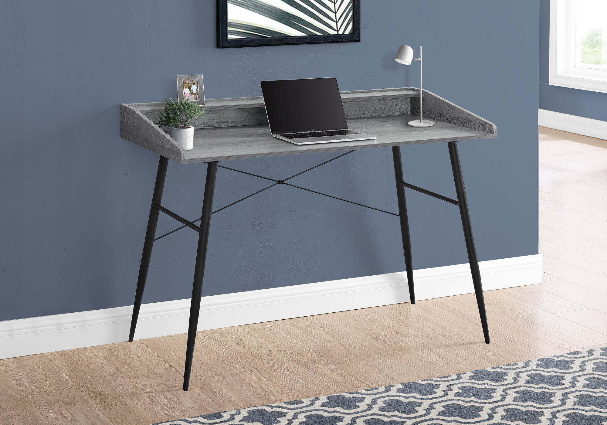 I 7541 Bureau, Bureau À Domicile, Ordinateur Portable, Étagères De Rangement, 48"l, Travail, Métal, Stratifié, Gris, Noir, Contemporain, Moderne - Simple Boutique