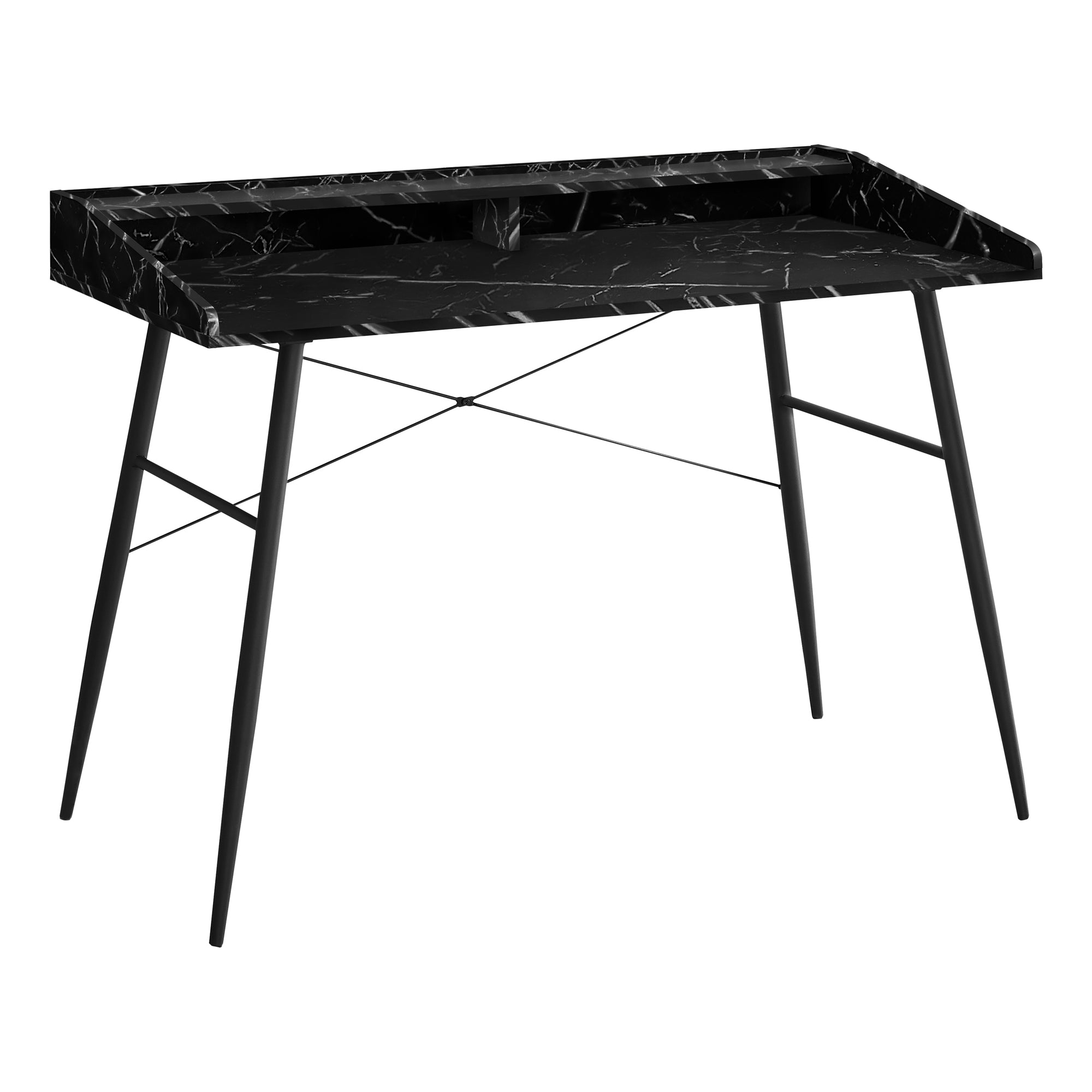 I 7542 Bureau, Bureau À Domicile, Ordinateur Portable, Étagères De Rangement, 48"l, Travail, Métal, Stratifié, D'aspect Marbre Noir, Contemporain, Moderne - Simple Boutique