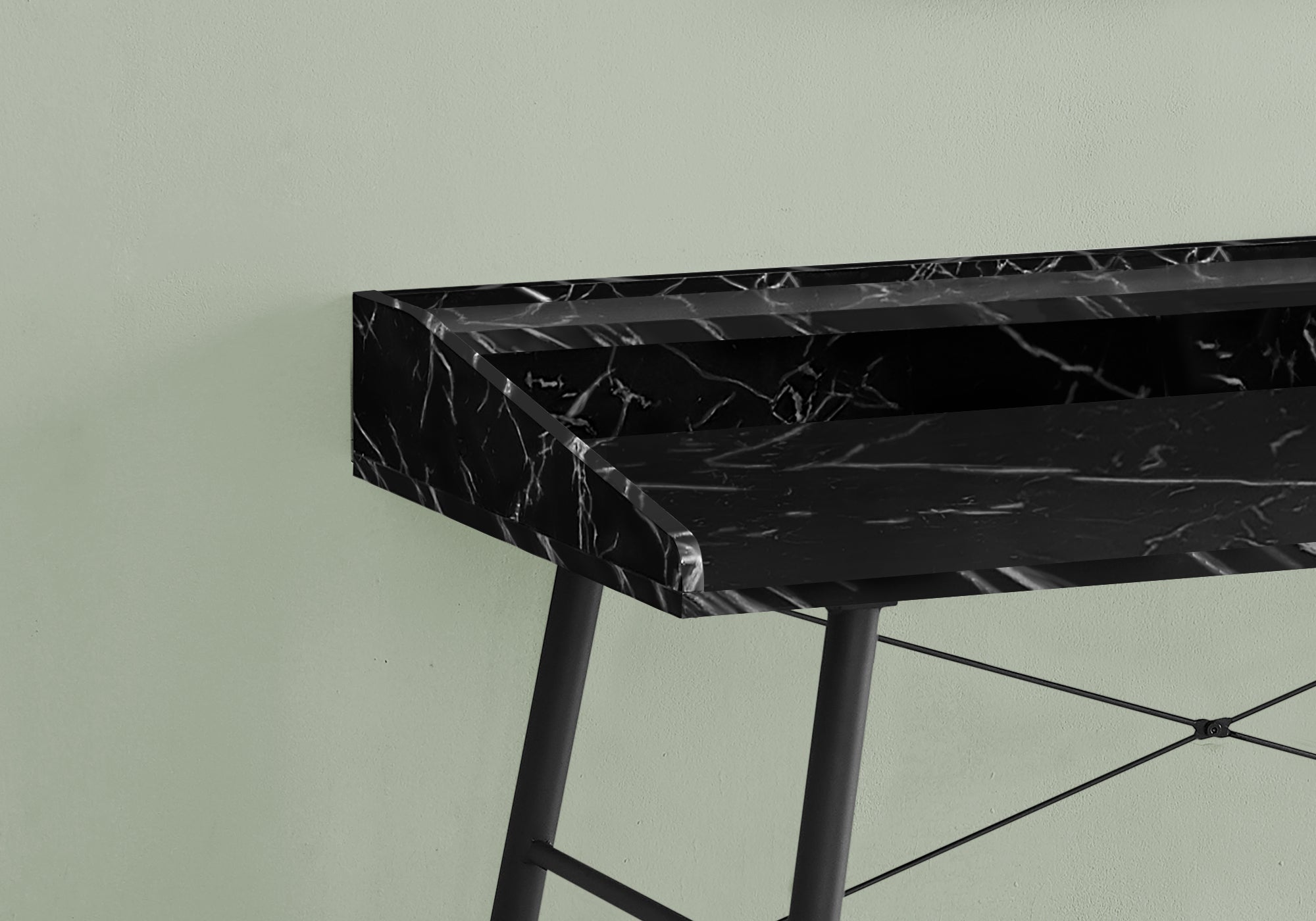 I 7542 Bureau, Bureau À Domicile, Ordinateur Portable, Étagères De Rangement, 48"l, Travail, Métal, Stratifié, D'aspect Marbre Noir, Contemporain, Moderne - Simple Boutique