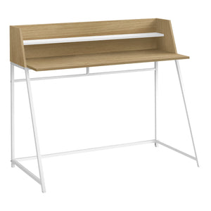 I 7543 Bureau, Bureau À Domicile, Ordinateur Portable, Étagères De Rangement, 48"l, Travail, Métal, Stratifié, Naturel, Blanc, Contemporain, Moderne - Simple Boutique