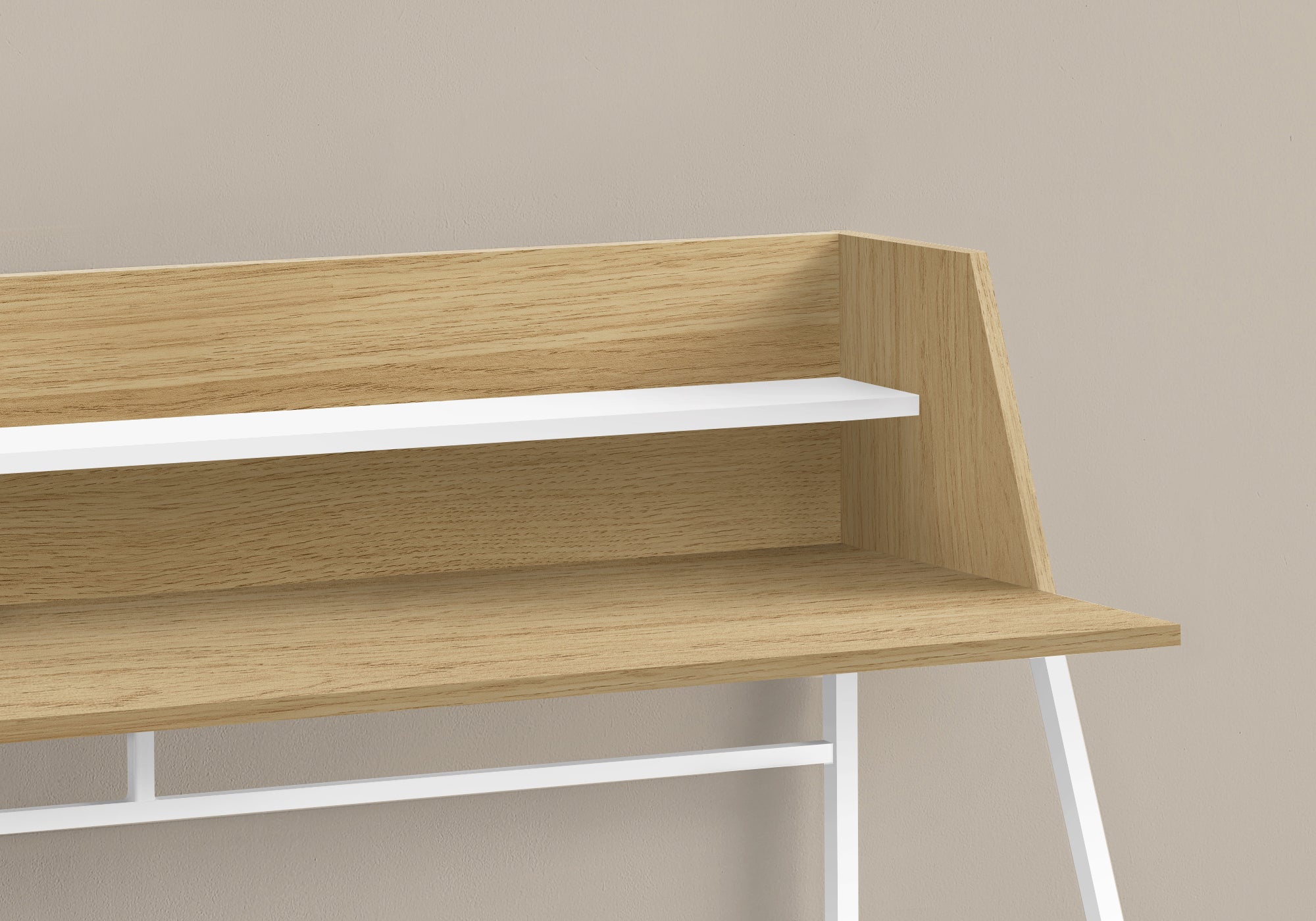 I 7543 Bureau, Bureau À Domicile, Ordinateur Portable, Étagères De Rangement, 48"l, Travail, Métal, Stratifié, Naturel, Blanc, Contemporain, Moderne - Simple Boutique