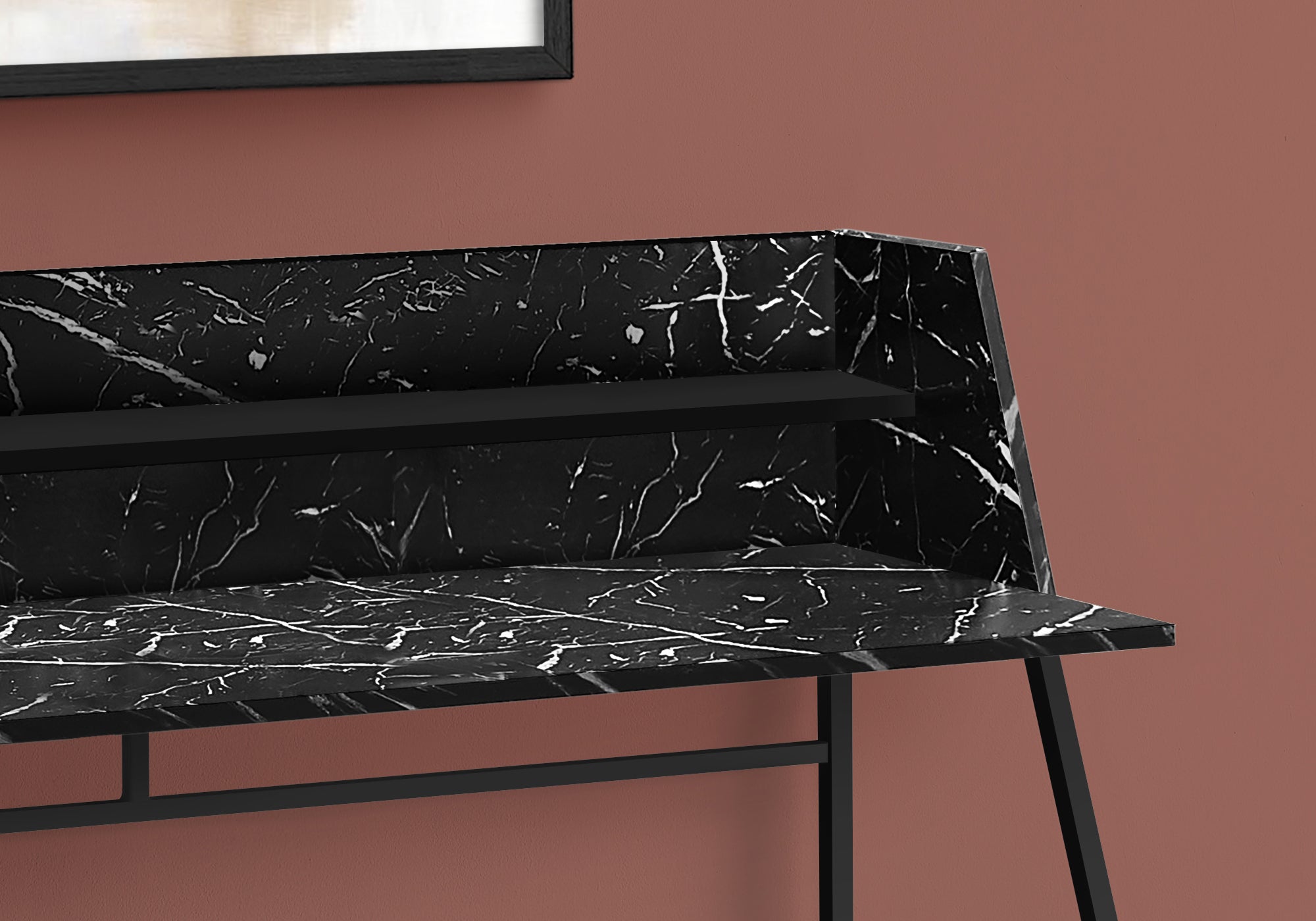 I 7544 Bureau, Bureau À Domicile, Ordinateur Portable, Étagères De Rangement, 48"l, Travail, Métal, Stratifié, D'aspect Marbre Noir, Contemporain, Moderne - Simple Boutique