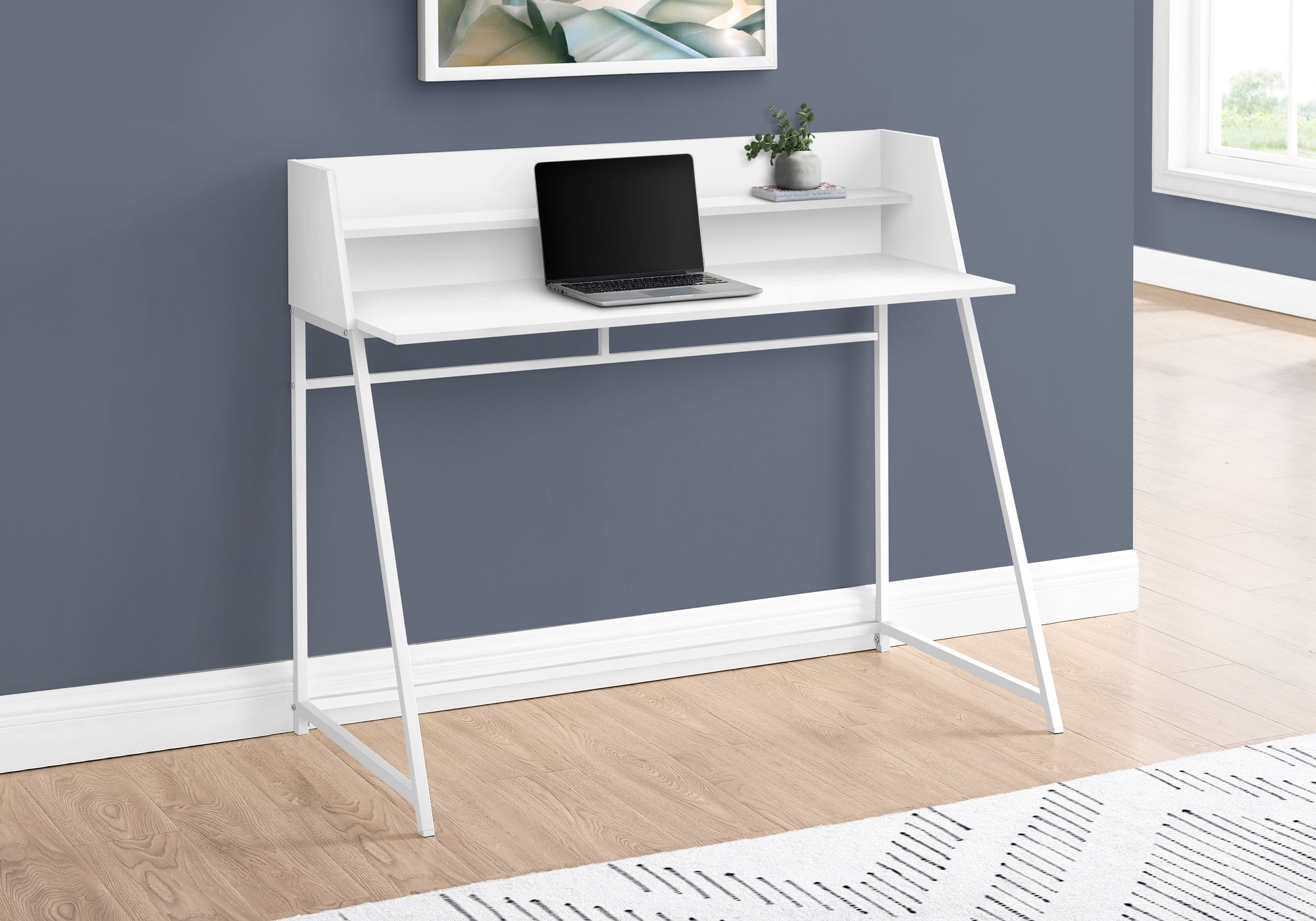 I 7545 Bureau, Bureau À Domicile, Ordinateur Portable, Étagères De Rangement, 48"l, Travail, Métal, Stratifié, Blanc, Contemporain, Moderne - Simple Boutique
