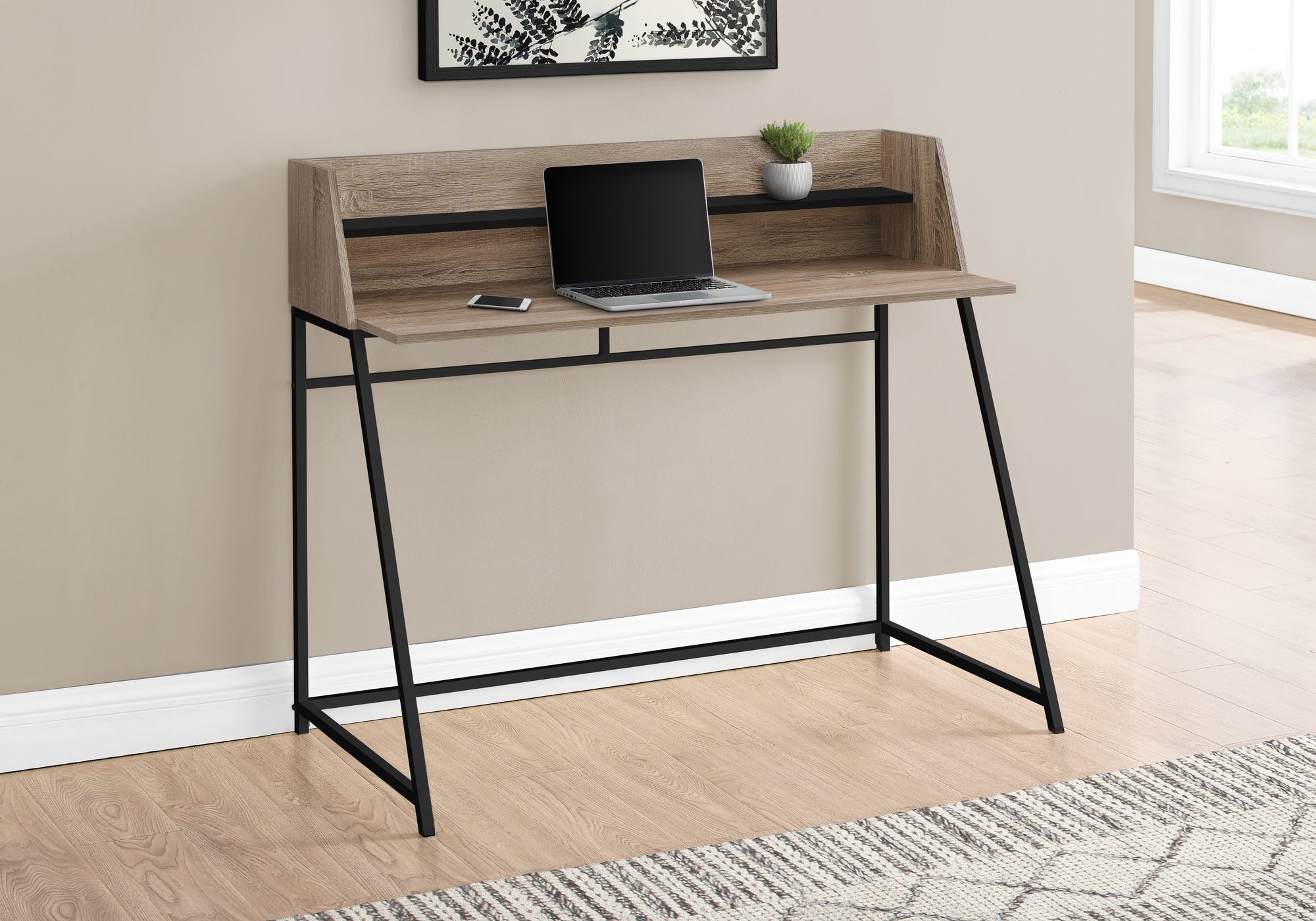 I 7546 Bureau, Bureau À Domicile, Ordinateur Portable, Étagères De Rangement, 48"l, Travail, Métal, Stratifié, Brun, Noir, Contemporain, Moderne - Simple Boutique
