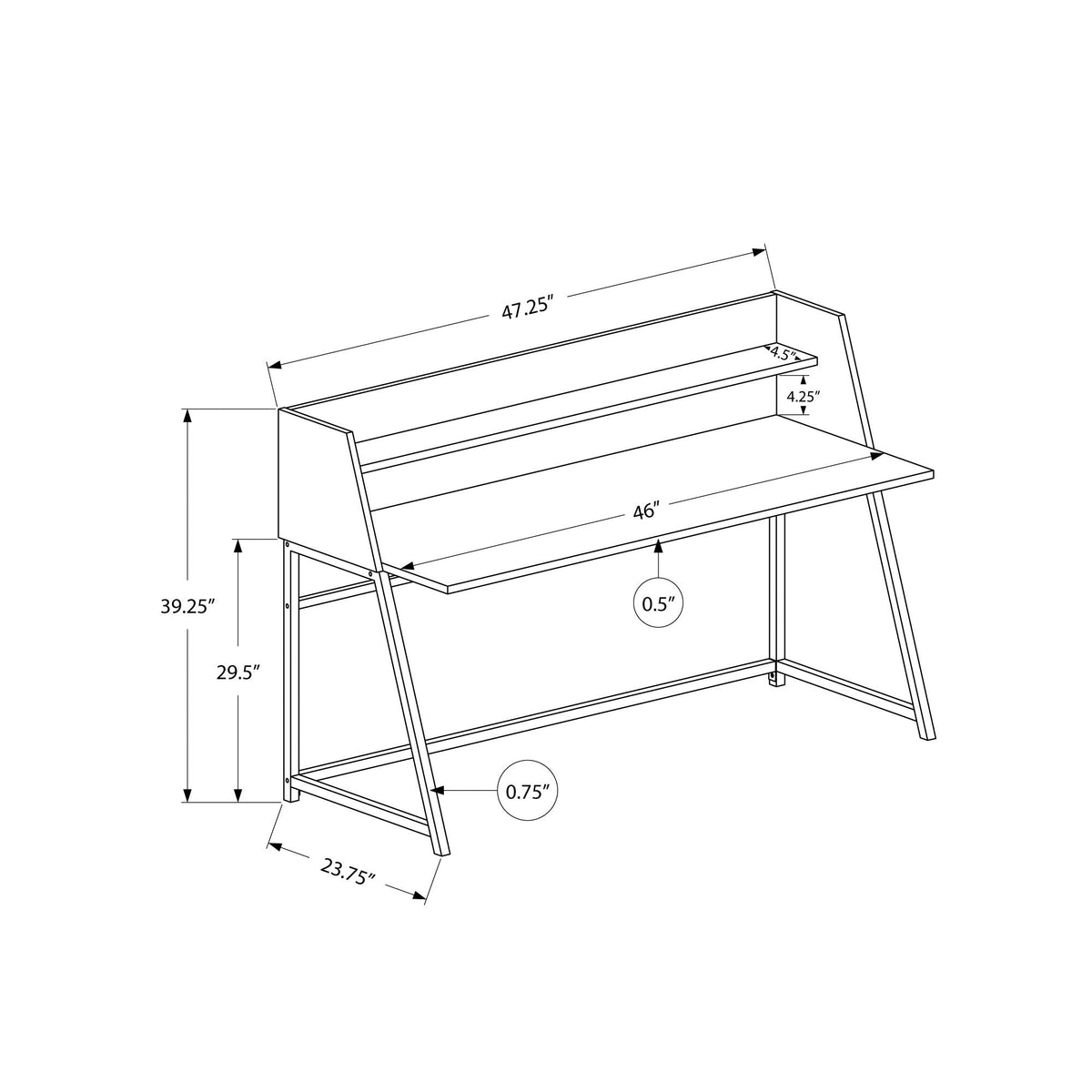 I 7547 Bureau, Bureau À Domicile, Ordinateur Portable, Étagères De Rangement, 48"l, Travail, Métal, Stratifié, Noir, Contemporain, Moderne - Simple Boutique