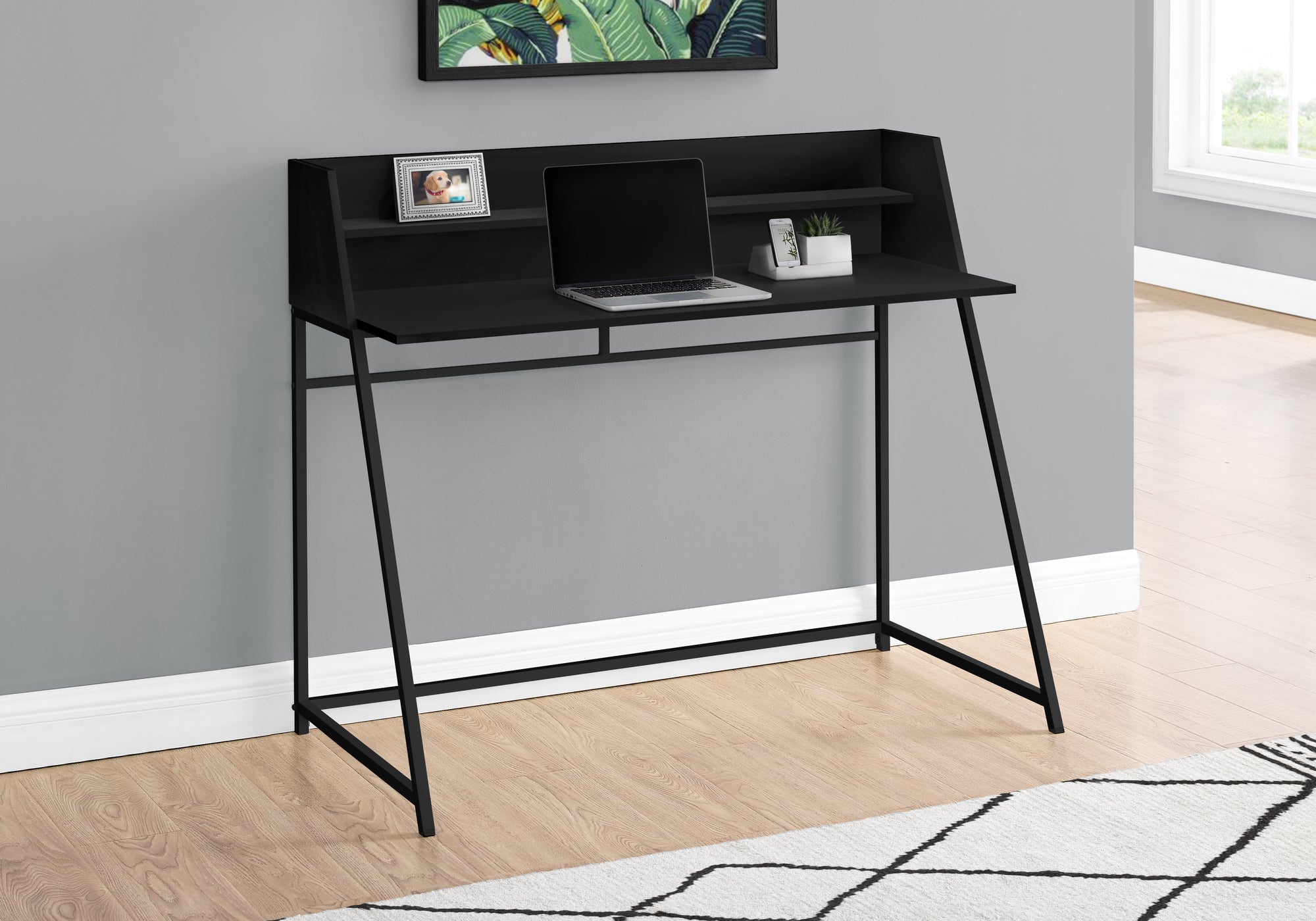 I 7547 Bureau, Bureau À Domicile, Ordinateur Portable, Étagères De Rangement, 48"l, Travail, Métal, Stratifié, Noir, Contemporain, Moderne - Simple Boutique