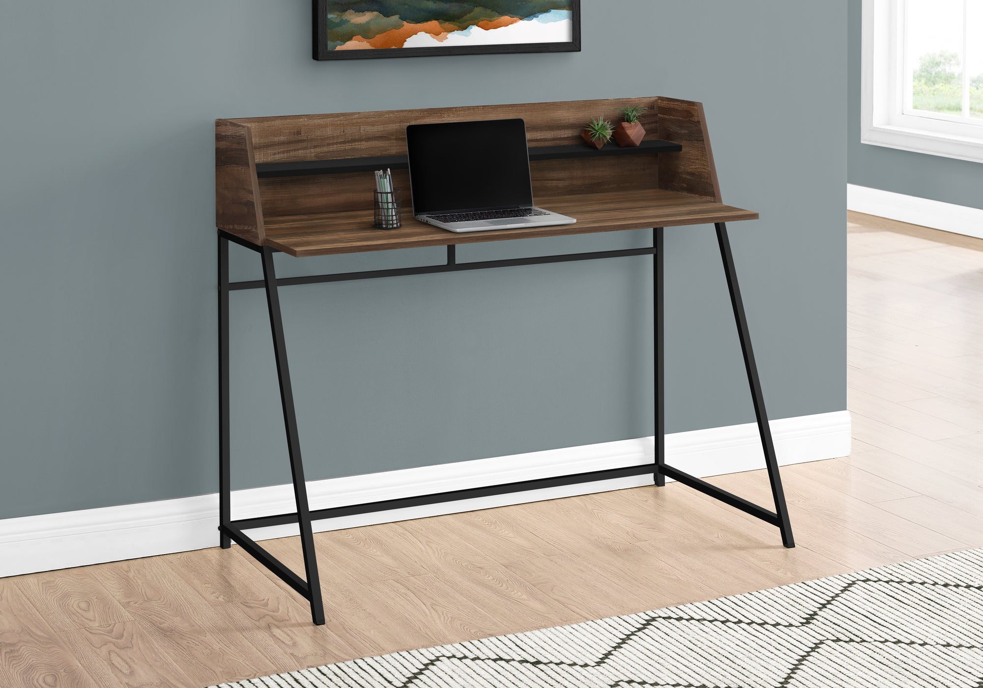 I 7548 Bureau, Bureau À Domicile, Ordinateur Portable, Étagères De Rangement, 48"l, Travail, Métal, Stratifié, Brun, Noir, Contemporain, Moderne - Simple Boutique