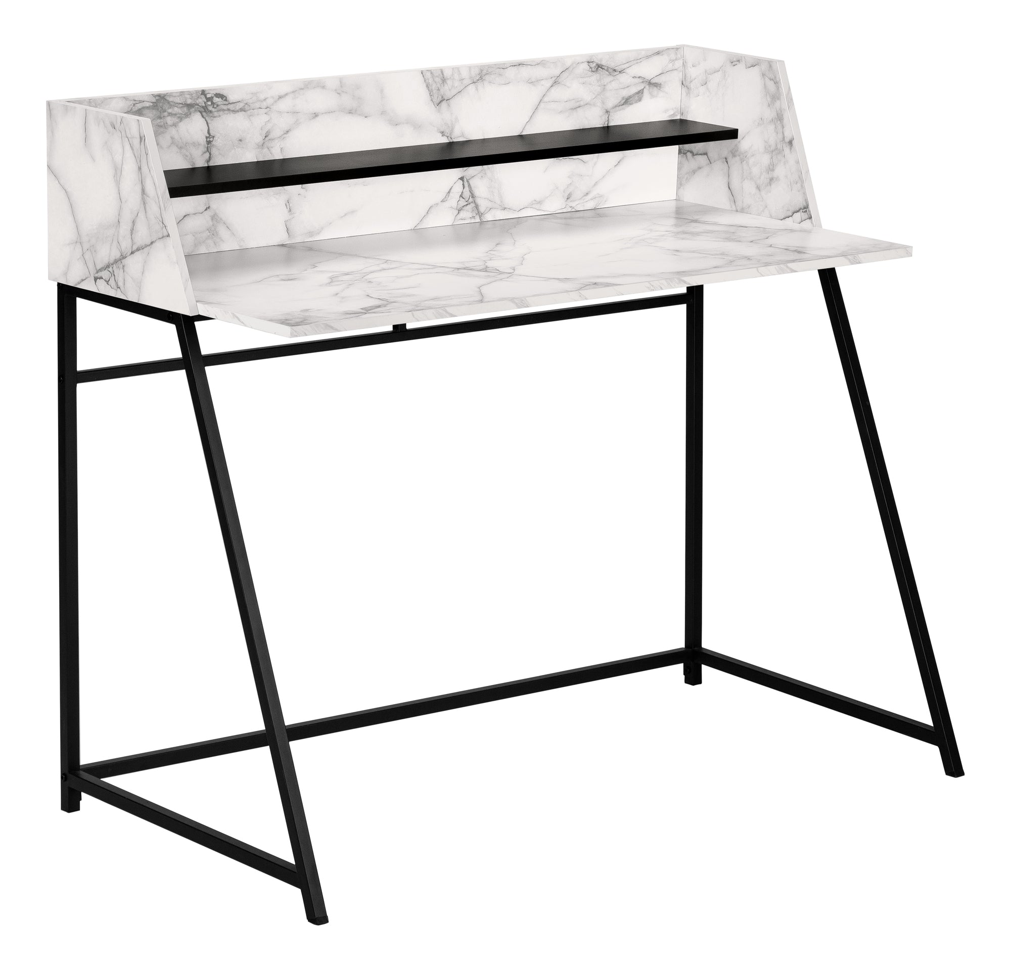 I 7549 Bureau, Bureau À Domicile, Ordinateur Portable, Étagères De Rangement, 48"l, Travail, Métal, Stratifié, Aspect Marbre Blanc, Noir, Contemporain, Moderne - Simple Boutique