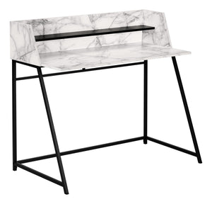 I 7549 Bureau, Bureau À Domicile, Ordinateur Portable, Étagères De Rangement, 48"l, Travail, Métal, Stratifié, Aspect Marbre Blanc, Noir, Contemporain, Moderne - Simple Boutique