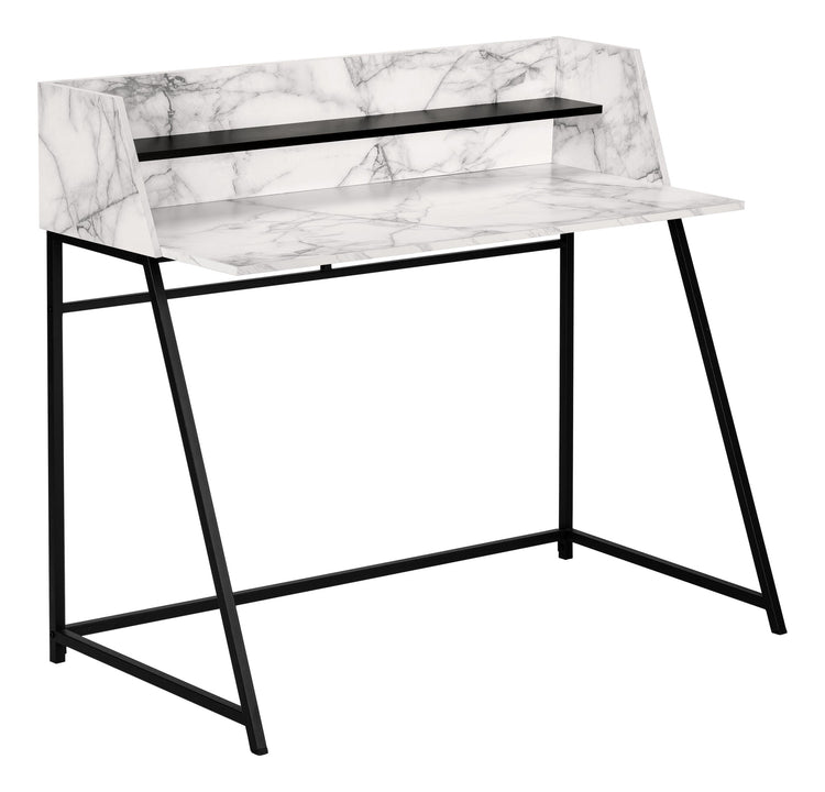 I 7549 Bureau, Bureau À Domicile, Ordinateur Portable, Étagères De Rangement, 48"l, Travail, Métal, Stratifié, Aspect Marbre Blanc, Noir, Contemporain, Moderne - Simple Boutique