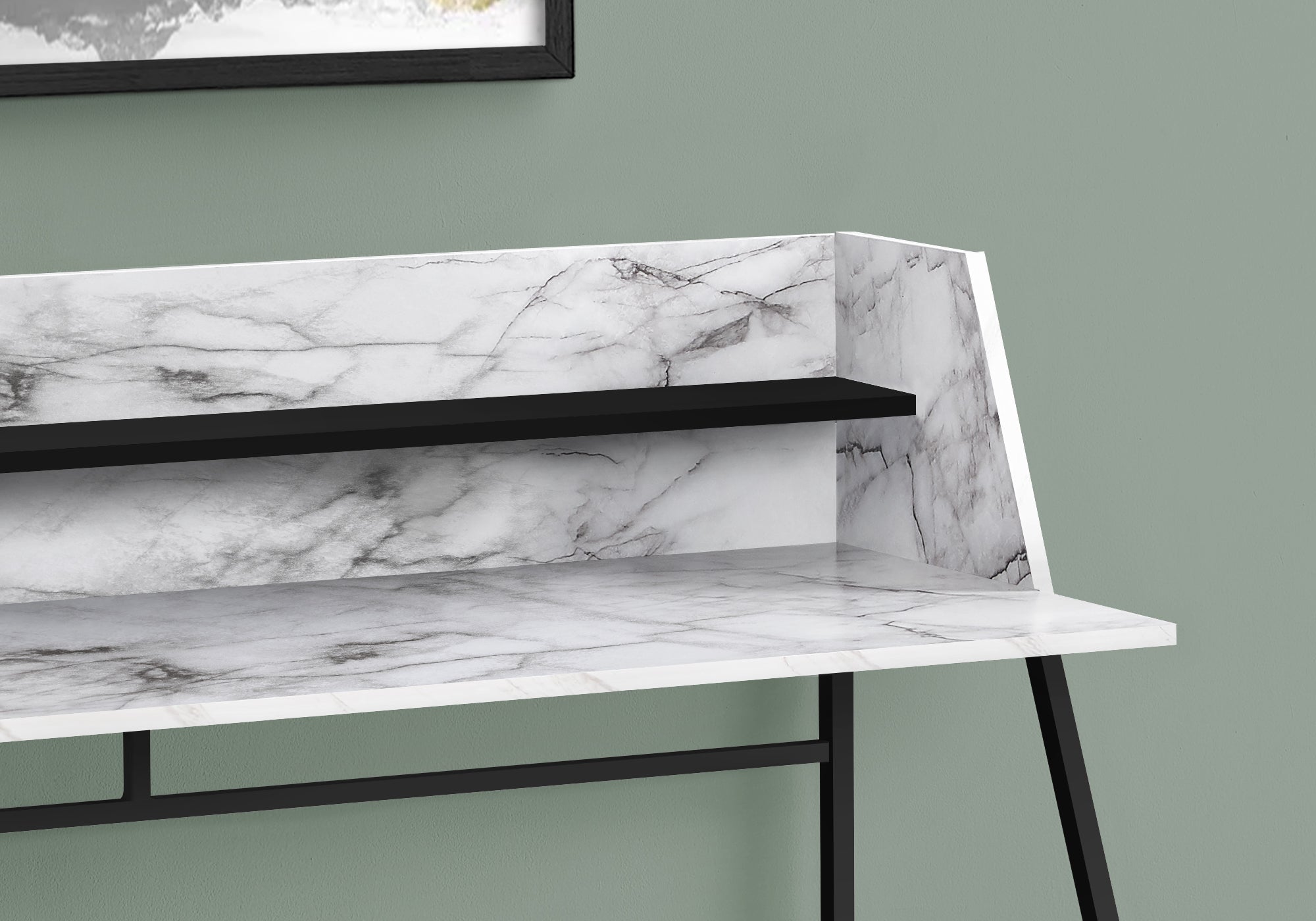 I 7549 Bureau, Bureau À Domicile, Ordinateur Portable, Étagères De Rangement, 48"l, Travail, Métal, Stratifié, Aspect Marbre Blanc, Noir, Contemporain, Moderne - Simple Boutique