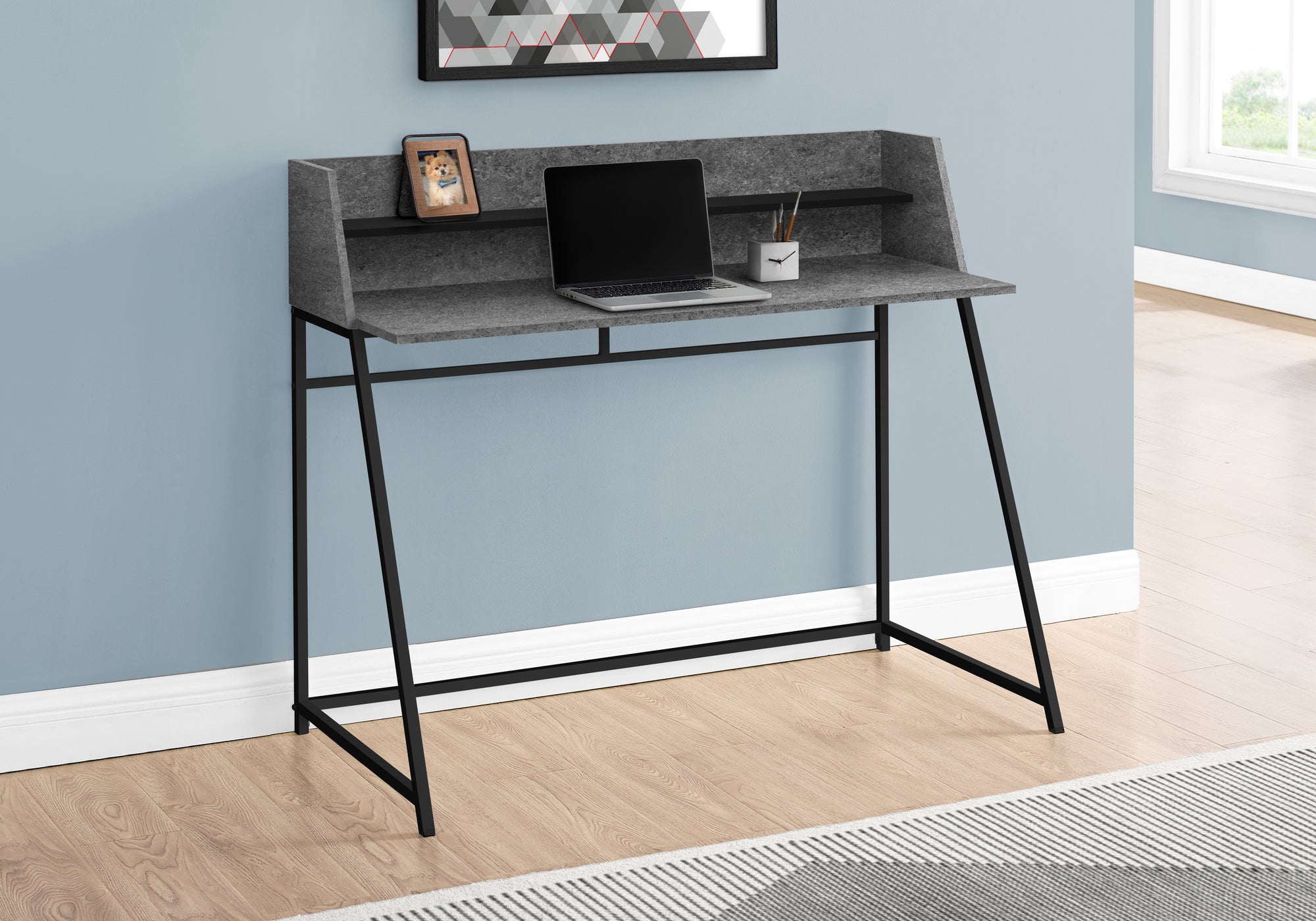 I 7550 Bureau, Bureau À Domicile, Ordinateur Portable, Étagères De Rangement, 48"l, Travail, Métal, Stratifié, Gris, Noir, Contemporain, Moderne - Simple Boutique