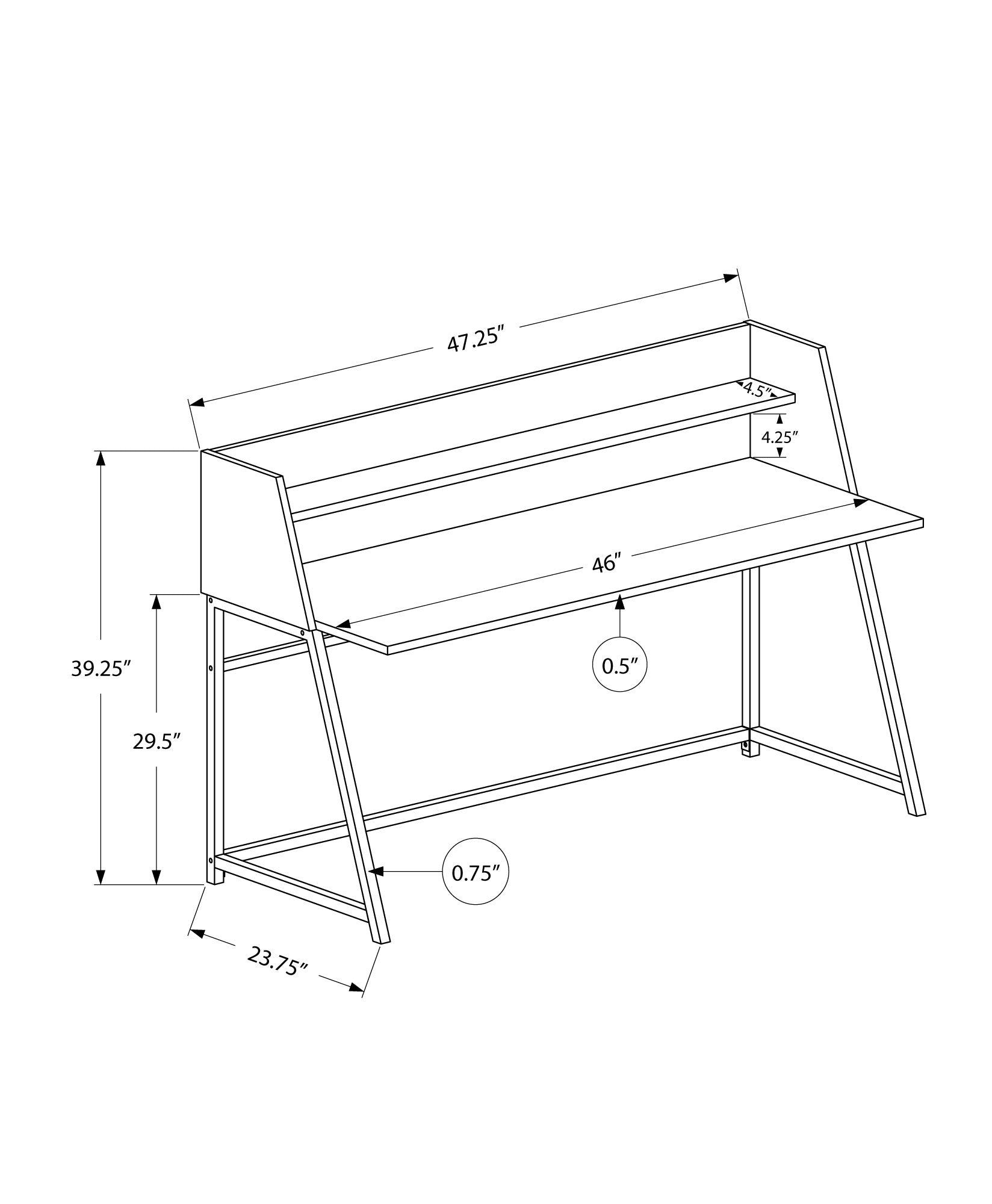 I 7551 Bureau, Bureau À Domicile, Ordinateur Portable, Étagères De Rangement, 48"l, Travail, Métal, Stratifié, Gris, Noir, Contemporain, Moderne - Simple Boutique