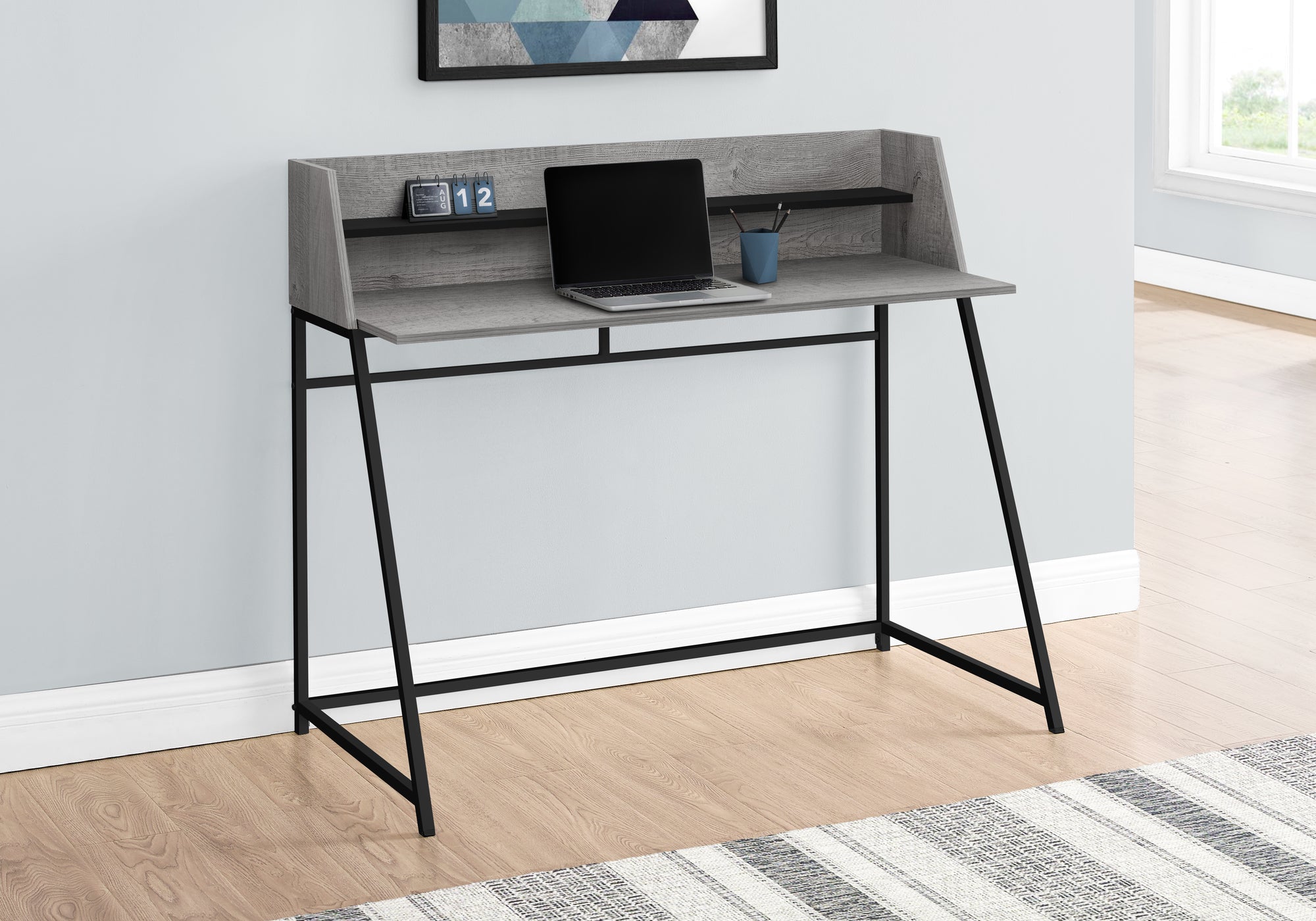 I 7551 Bureau, Bureau À Domicile, Ordinateur Portable, Étagères De Rangement, 48"l, Travail, Métal, Stratifié, Gris, Noir, Contemporain, Moderne - Simple Boutique