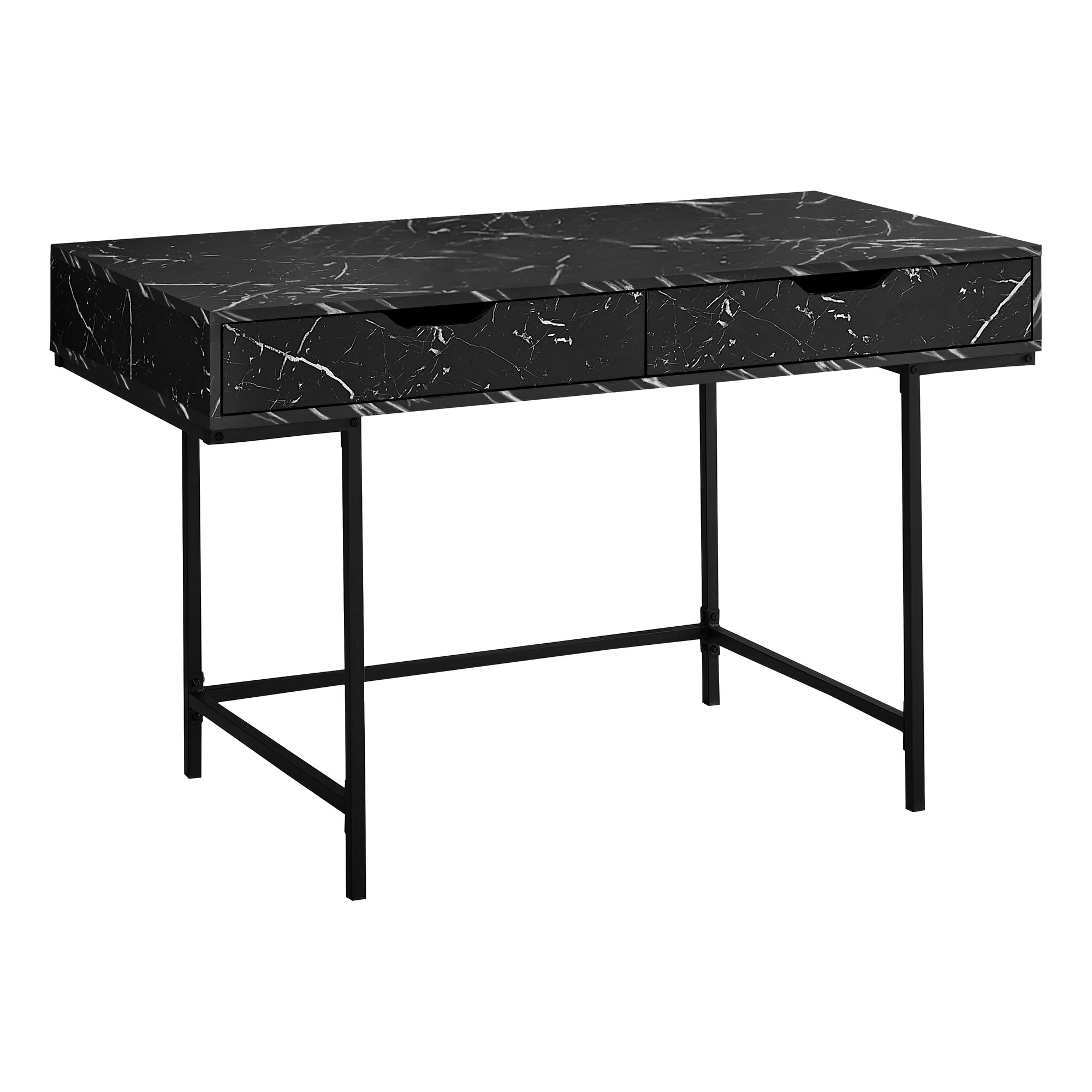 I 7552 Bureau, Bureau À Domicile, Ordinateur Portable, Tiroirs De Rangement, 48"l, Travail, Métal, Stratifié, D'aspect Marbre Noir, Contemporain, Moderne - Simple Boutique