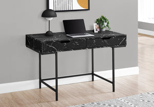 I 7552 Bureau, Bureau À Domicile, Ordinateur Portable, Tiroirs De Rangement, 48"l, Travail, Métal, Stratifié, D'aspect Marbre Noir, Contemporain, Moderne - Simple Boutique