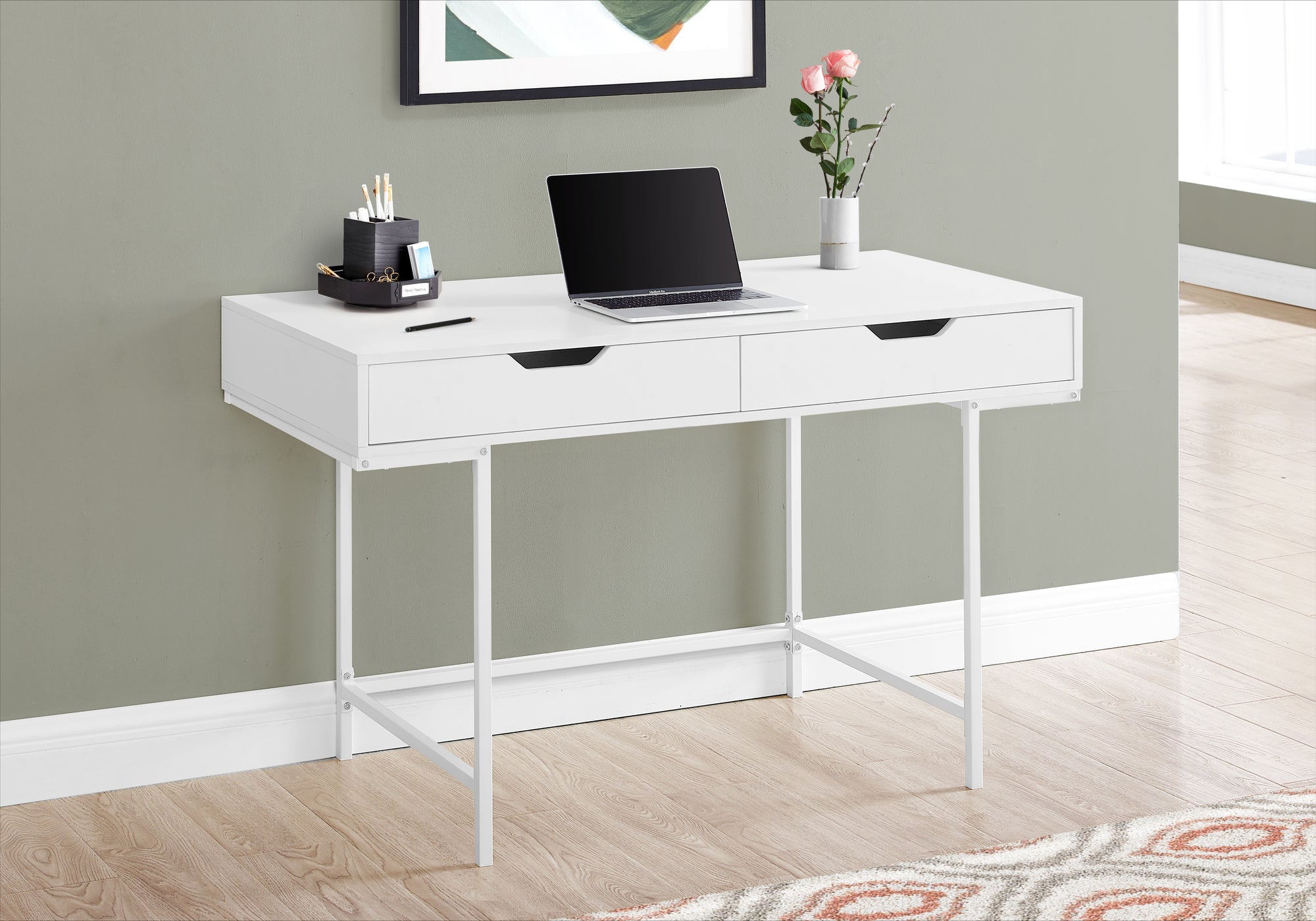 I 7554 Bureau, Bureau À Domicile, Ordinateur Portable, Tiroirs De Rangement, 48"l, Travail, Métal, Stratifié, Blanc, Contemporain, Moderne - Simple Boutique