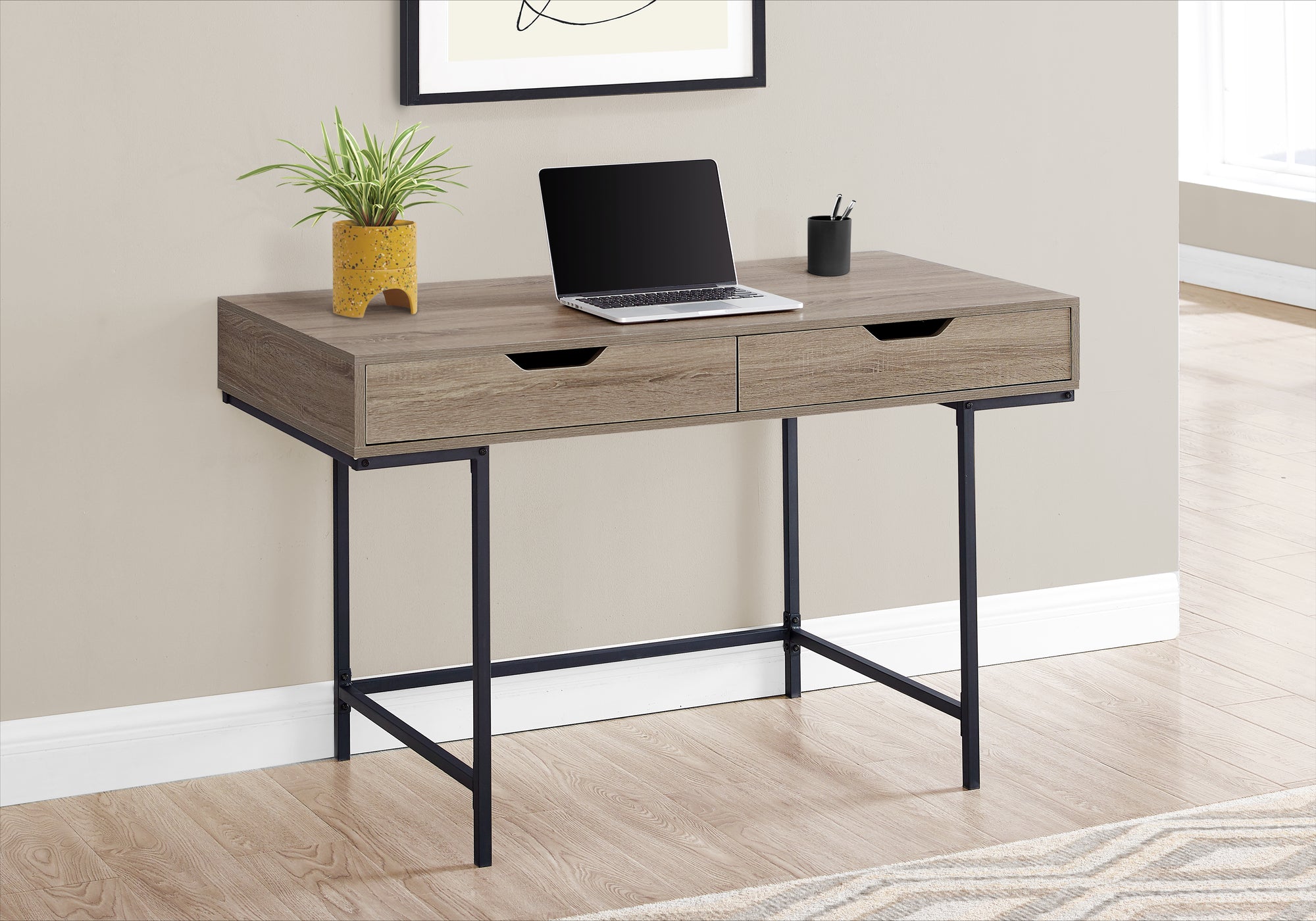 I 7555 Bureau, Bureau À Domicile, Ordinateur Portable, Tiroirs De Rangement, 48"l, Travail, Métal, Stratifié, Brun, Noir, Contemporain, Moderne - Simple Boutique
