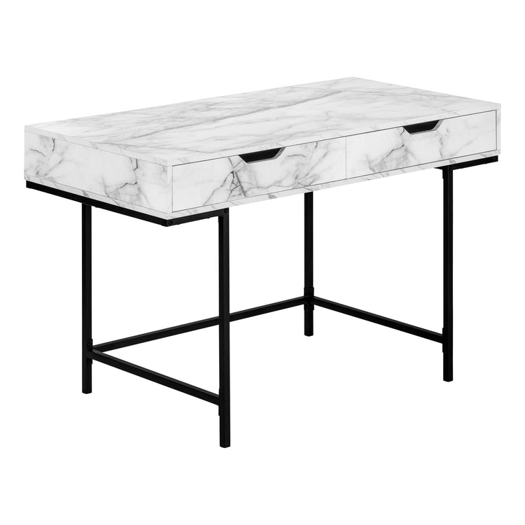 I 7558 Bureau, Bureau À Domicile, Ordinateur Portable, Tiroirs De Rangement, 48"l, Travail, Métal, Stratifié, Aspect Marbre Blanc, Noir, Contemporain, Moderne - Simple Boutique
