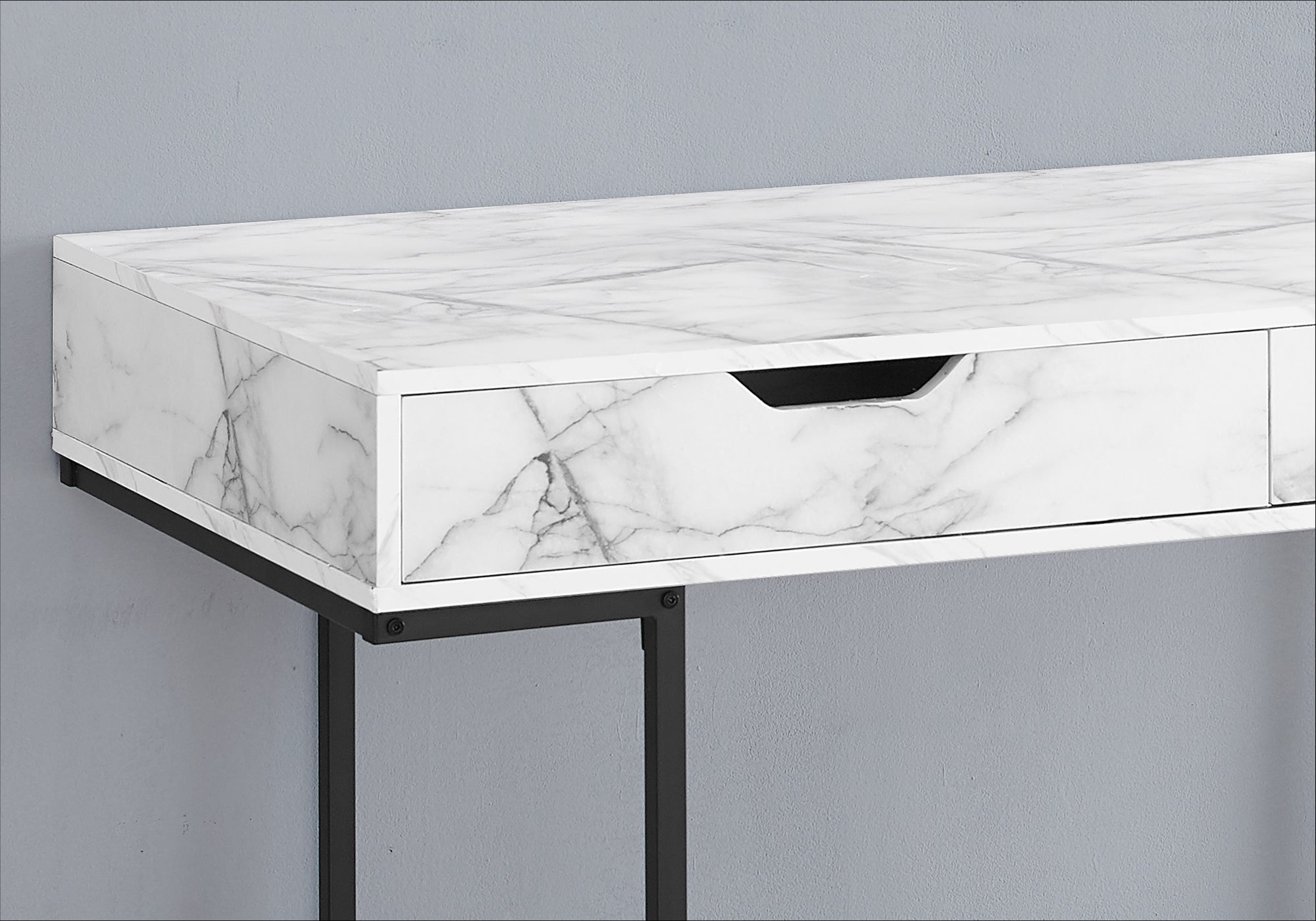 I 7558 Bureau, Bureau À Domicile, Ordinateur Portable, Tiroirs De Rangement, 48"l, Travail, Métal, Stratifié, Aspect Marbre Blanc, Noir, Contemporain, Moderne - Simple Boutique