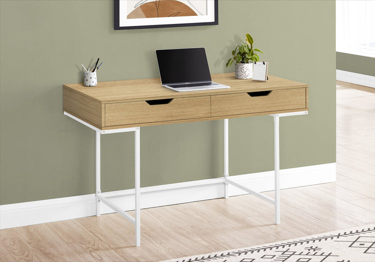 I 7569 Bureau, Bureau À Domicile, Ordinateur Portable, Tiroirs De Rangement, 48"l, Travail, Métal, Stratifié, Naturel, Blanc, Contemporain, Moderne - Simple Boutique