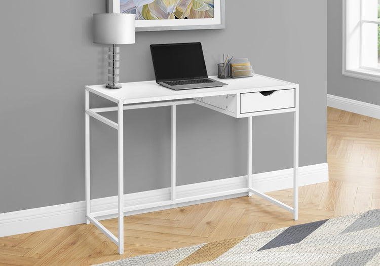 I 7570 Bureau, Bureau À Domicile, Ordinateur Portable, Tiroir De Rangement, 42"l, Travail, Métal, Stratifié, Blanc, Contemporain, Moderne - Simple Boutique