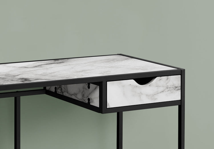 I 7571 Bureau, Bureau À Domicile, Ordinateur Portable, Tiroir De Rangement, 42"l, Travail, Métal, Stratifié, Aspect Marbre Blanc, Noir, Contemporain, Moderne - Simple Boutique
