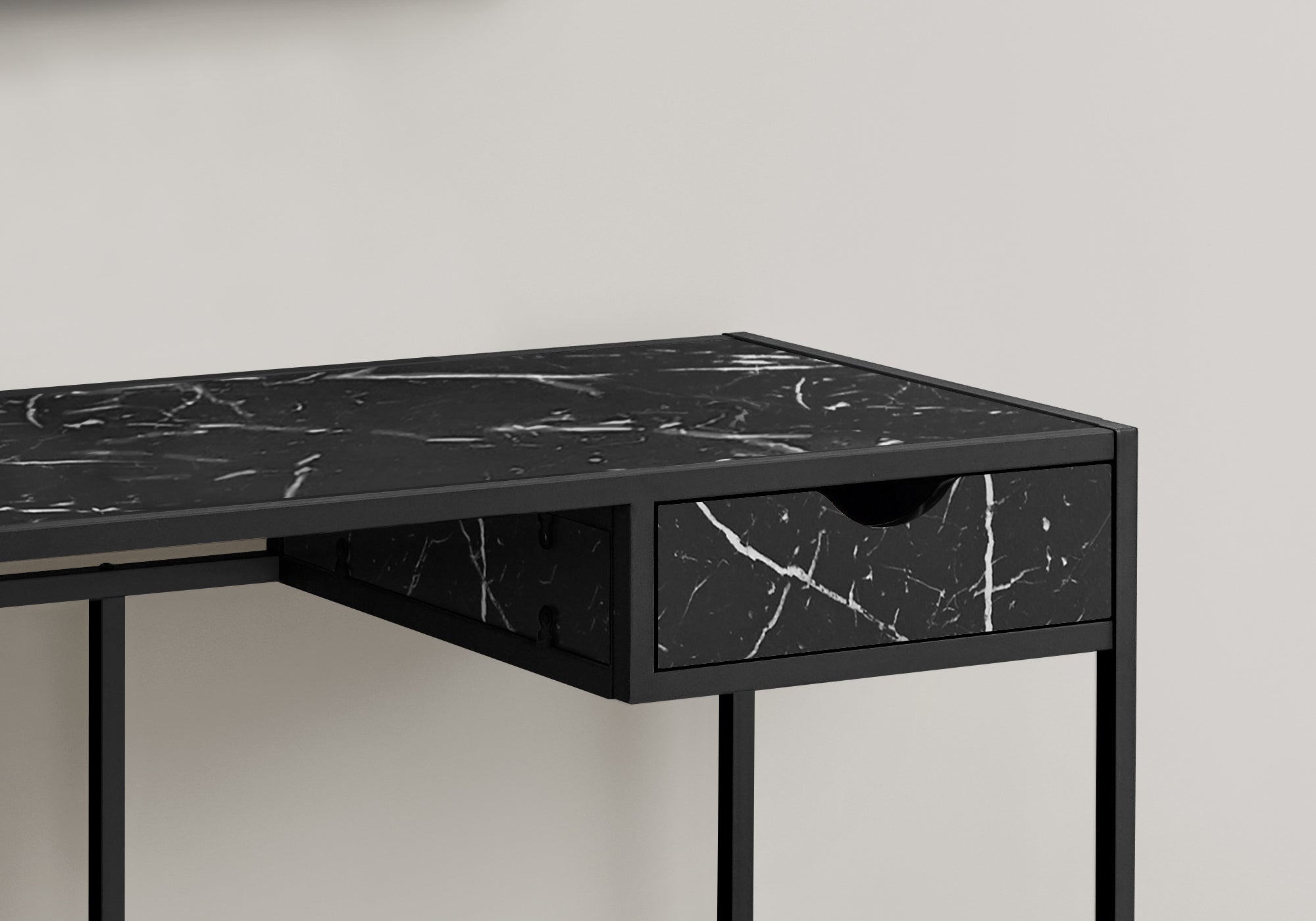 I 7572 Bureau, Bureau À Domicile, Ordinateur Portable, Tiroir De Rangement, 42"l, Travail, Métal, Stratifié, D'aspect Marbre Noir, Contemporain, Moderne - Simple Boutique