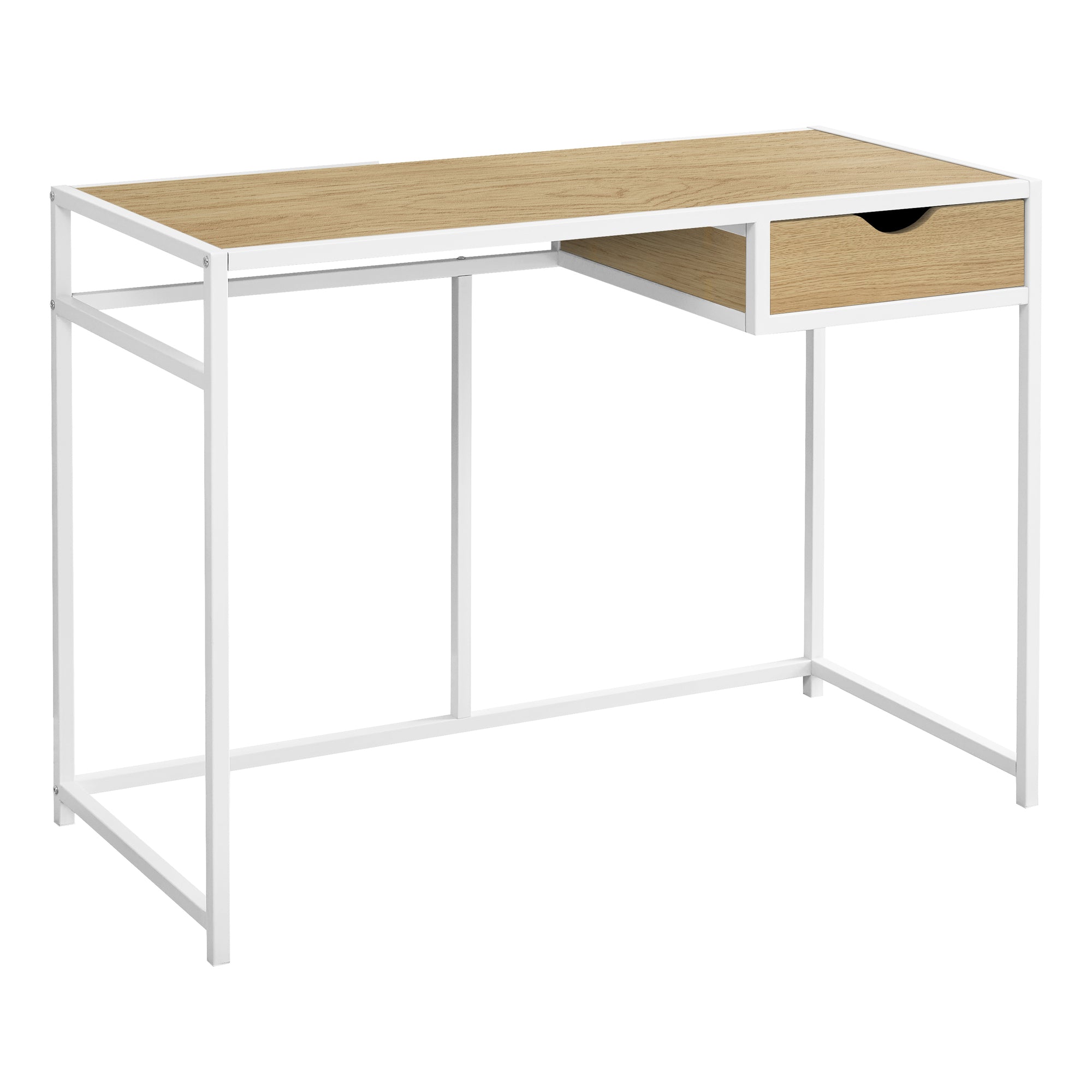 I 7575 Bureau, Bureau À Domicile, Ordinateur Portable, Tiroir De Rangement, 42"l, Travail, Métal, Stratifié, Naturel, Blanc, Contemporain, Moderne - Simple Boutique