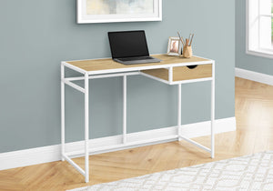 I 7575 Bureau, Bureau À Domicile, Ordinateur Portable, Tiroir De Rangement, 42"l, Travail, Métal, Stratifié, Naturel, Blanc, Contemporain, Moderne - Simple Boutique