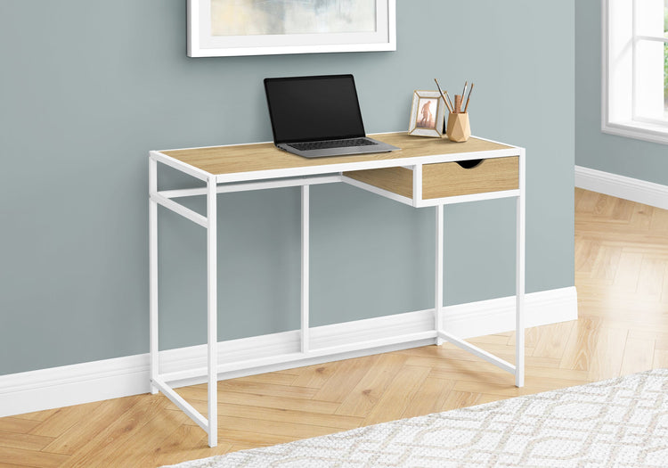 I 7575 Bureau, Bureau À Domicile, Ordinateur Portable, Tiroir De Rangement, 42"l, Travail, Métal, Stratifié, Naturel, Blanc, Contemporain, Moderne - Simple Boutique