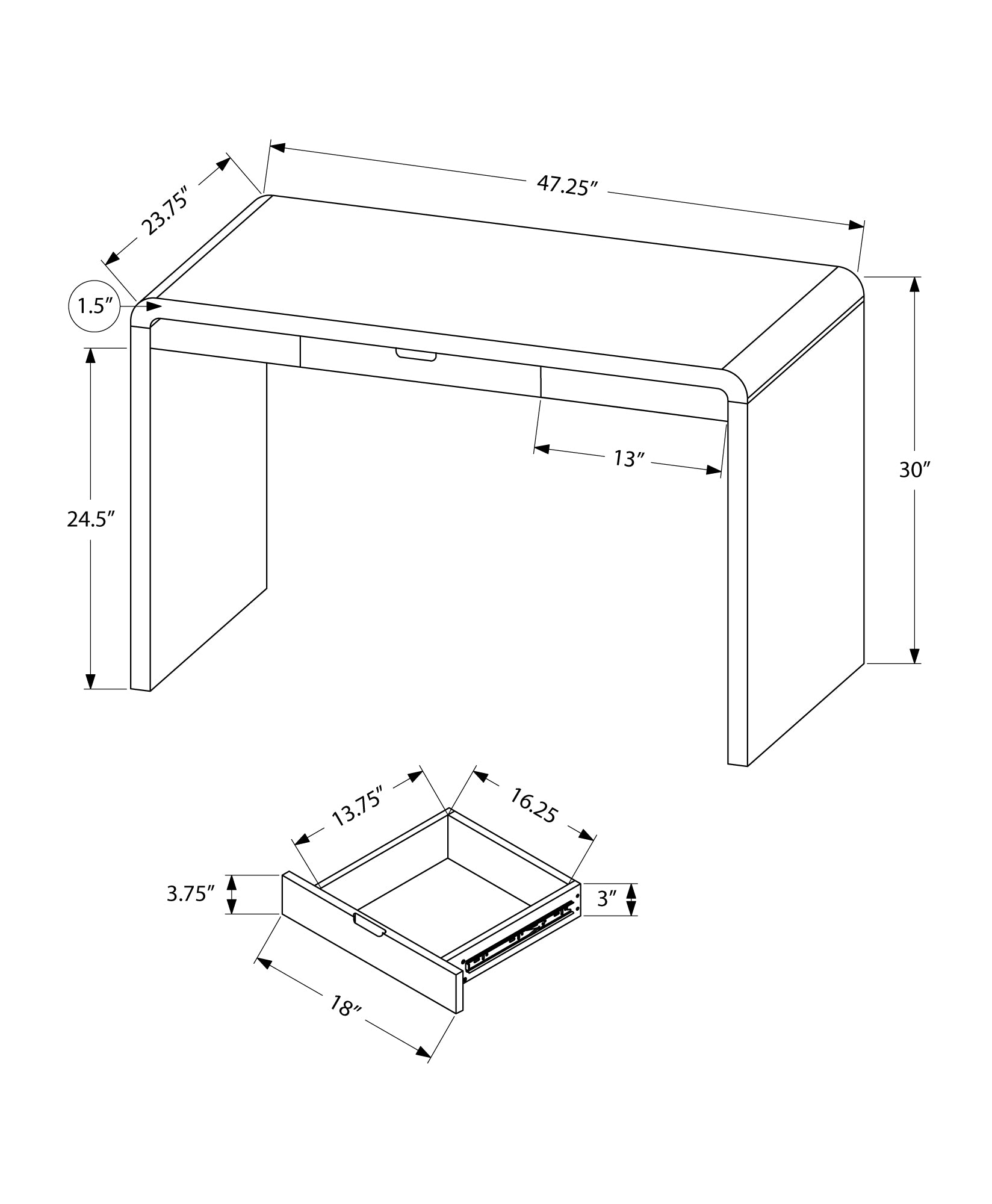 I 7580 Bureau, Bureau À Domicile, Ordinateur Portable, Tiroirs De Rangement, 48"l, Travail, Stratifié, Blanc Lustré, Contemporain, Moderne - Simple Boutique