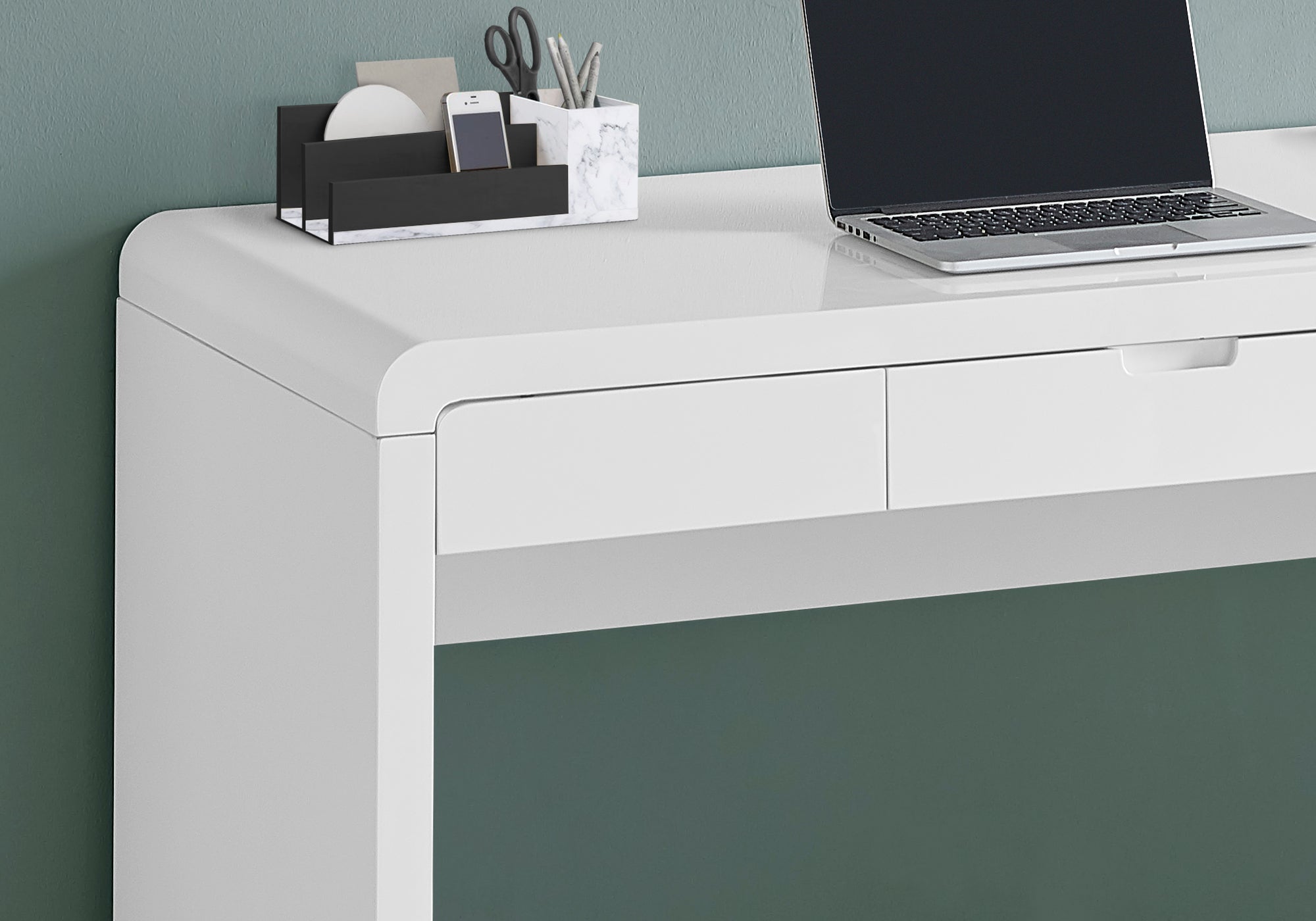 I 7580 Bureau, Bureau À Domicile, Ordinateur Portable, Tiroirs De Rangement, 48"l, Travail, Stratifié, Blanc Lustré, Contemporain, Moderne - Simple Boutique