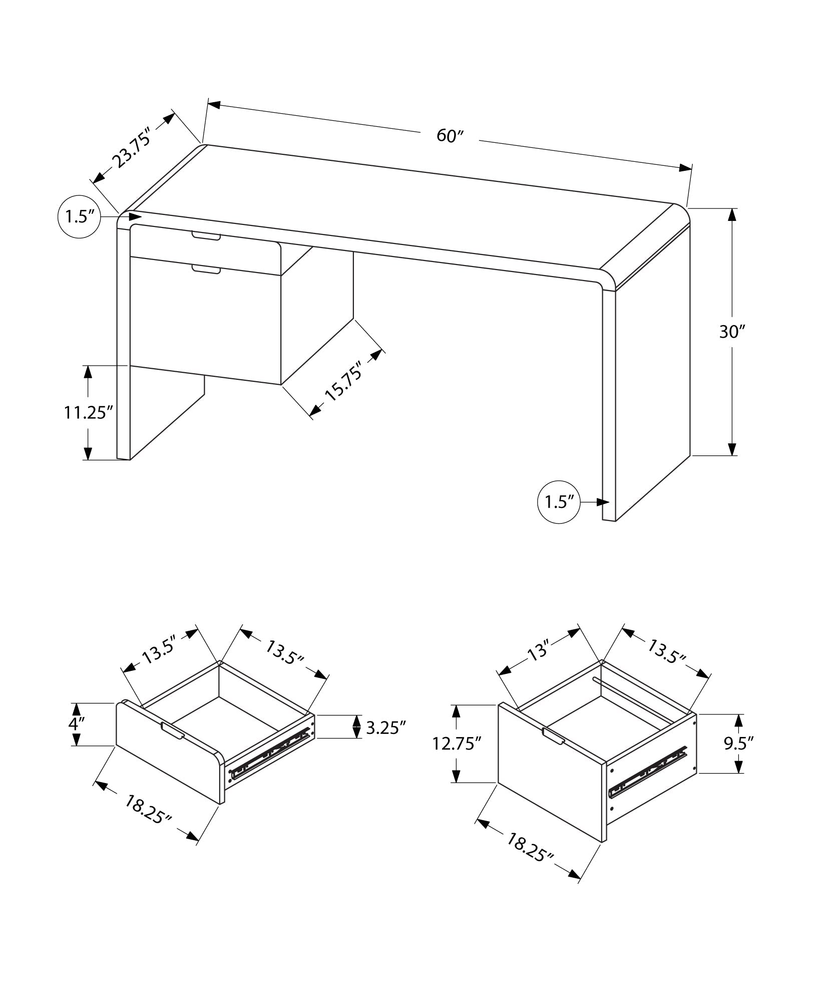 I 7581 Bureau, Bureau À Domicile, Ordinateur Portable, Configuration Gauche, Droite, Tiroirs De Rangement, 60"l, Travail, Stratifié, Blanc Lustré, Contemporain, Moderne - Simple Boutique