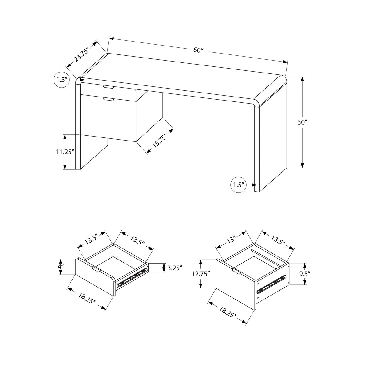 I 7581 Bureau, Bureau À Domicile, Ordinateur Portable, Configuration Gauche, Droite, Tiroirs De Rangement, 60"l, Travail, Stratifié, Blanc Lustré, Contemporain, Moderne - Simple Boutique