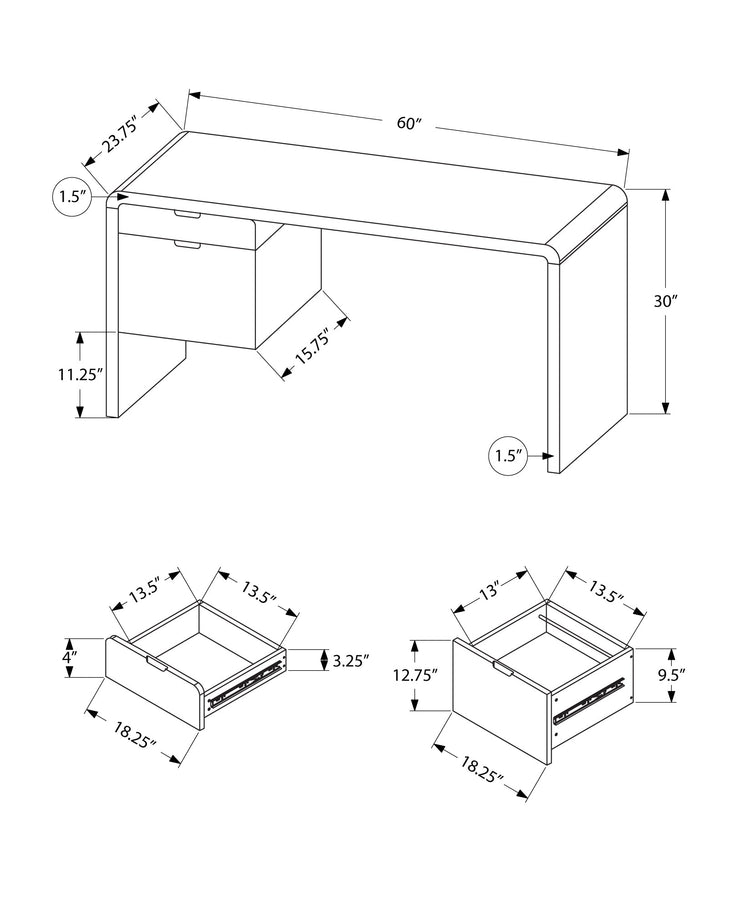 I 7581 Bureau, Bureau À Domicile, Ordinateur Portable, Configuration Gauche, Droite, Tiroirs De Rangement, 60"l, Travail, Stratifié, Blanc Lustré, Contemporain, Moderne - Simple Boutique
