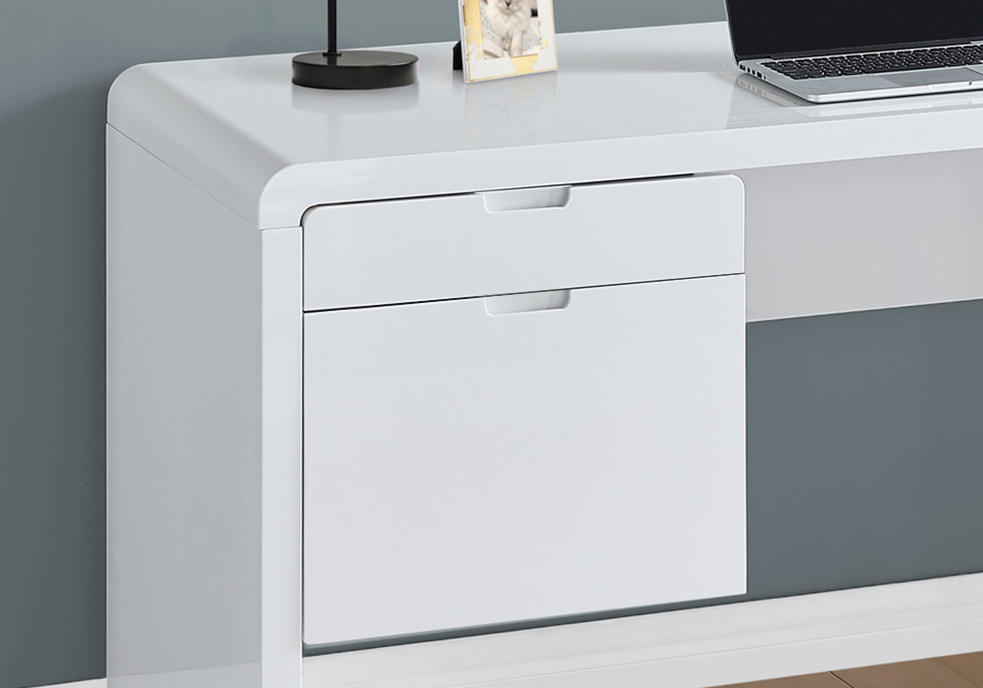 I 7581 Bureau, Bureau À Domicile, Ordinateur Portable, Configuration Gauche, Droite, Tiroirs De Rangement, 60"l, Travail, Stratifié, Blanc Lustré, Contemporain, Moderne - Simple Boutique