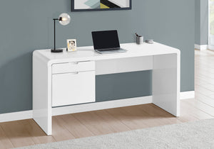 I 7581 Bureau, Bureau À Domicile, Ordinateur Portable, Configuration Gauche, Droite, Tiroirs De Rangement, 60"l, Travail, Stratifié, Blanc Lustré, Contemporain, Moderne - Simple Boutique