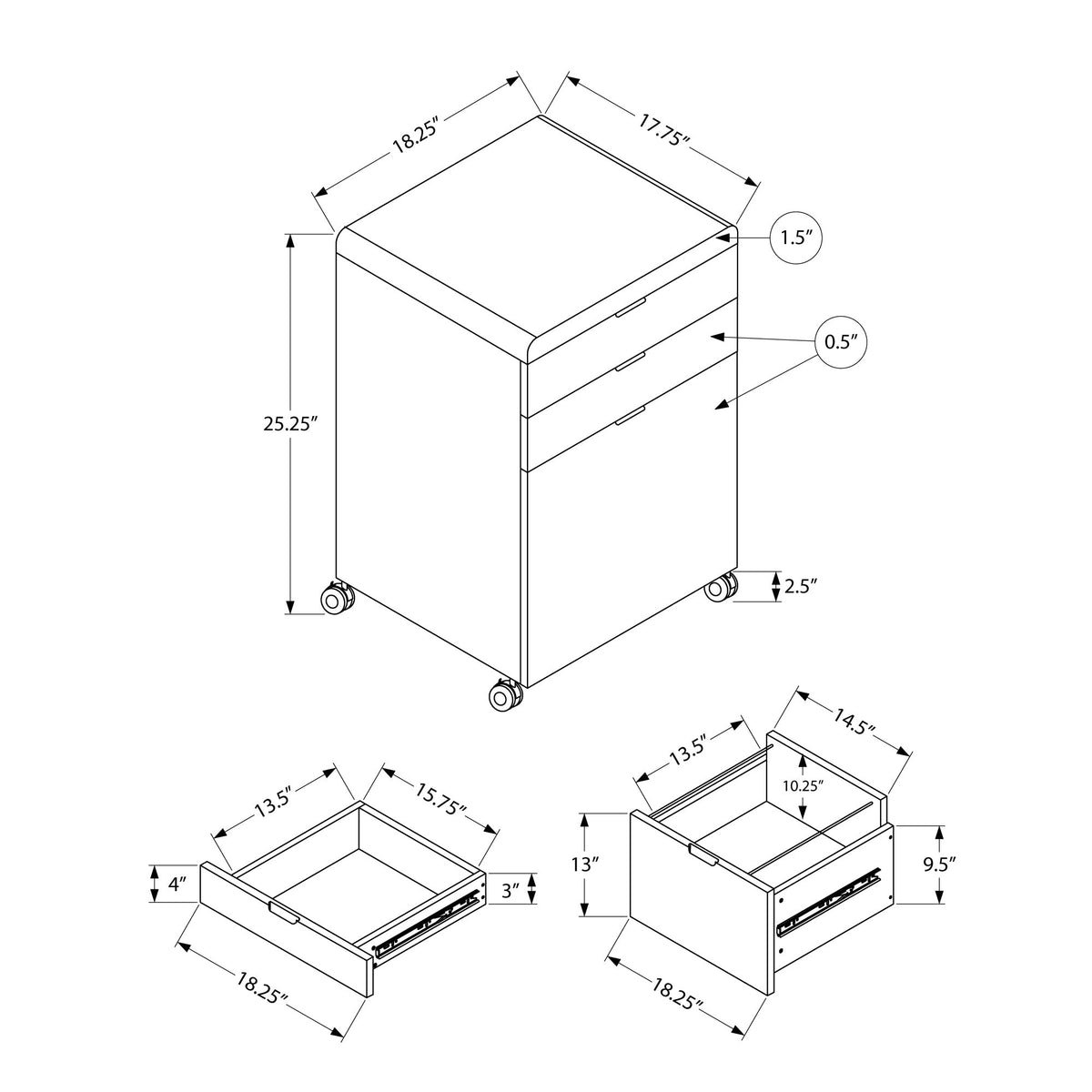 Monarch Specialties I 7583 Classeur, Mobile Roulant, Tiroirs De Rangement, Support D'imprimante, Bureau, Travail, Stratifié, Blanc Lustré, Contemporain, Moderne - Simple Boutique