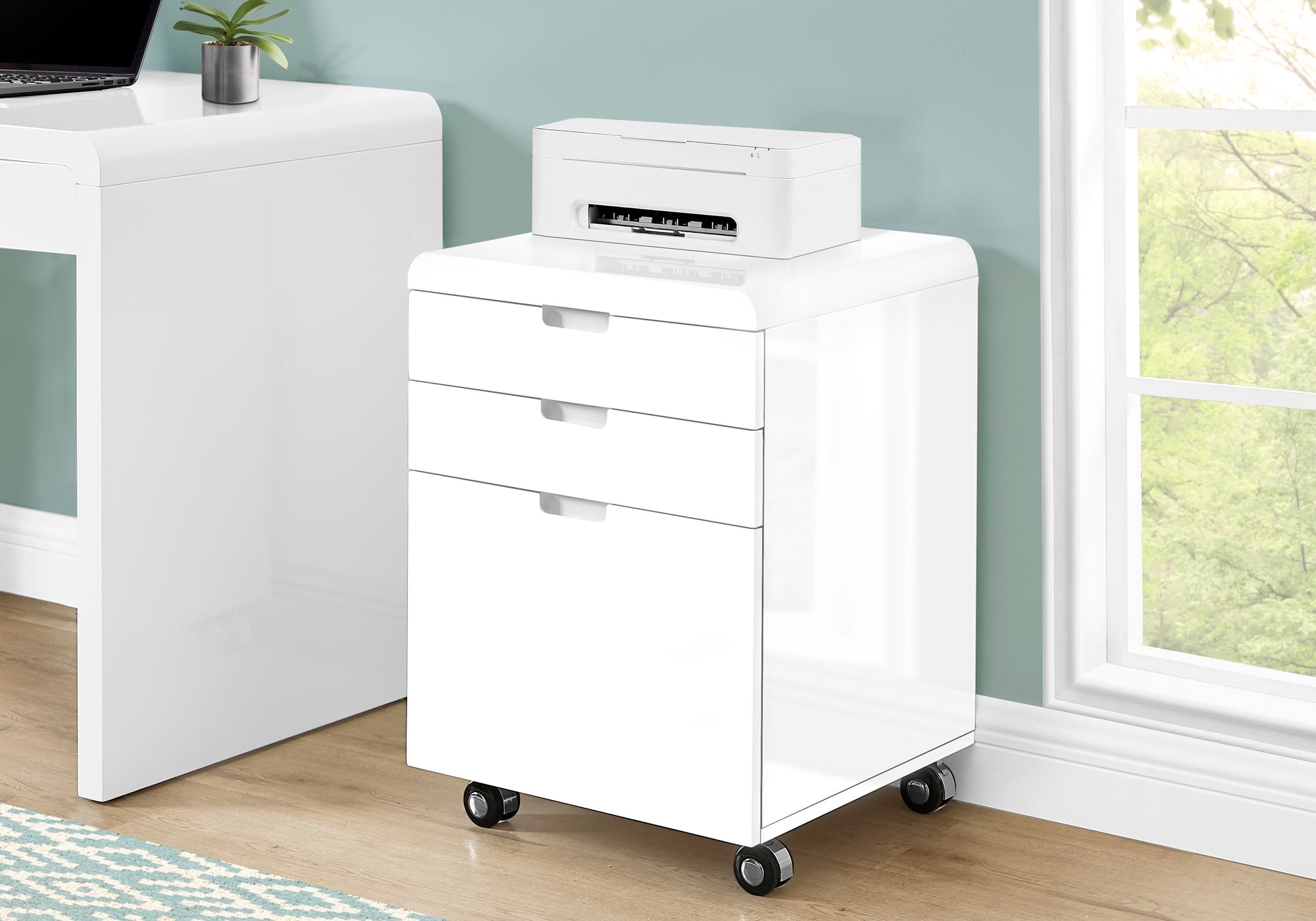 I 7583 Classeur, Mobile Roulant, Tiroirs De Rangement, Support D'imprimante, Bureau, Travail, Stratifié, Blanc Lustré, Contemporain, Moderne - Simple Boutique