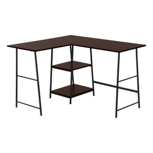 I 7590 Bureau, Bureau À Domicile, Coin, Étagères De Rangement, 48"l, Forme De L, Travail, Ordinateur Portable, Métal, Stratifié, Brun, Noir, Contemporain, Moderne - Simple Boutique