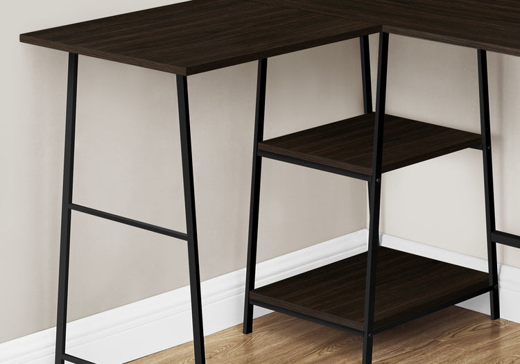 I 7590 Bureau, Bureau À Domicile, Coin, Étagères De Rangement, 48"l, Forme De L, Travail, Ordinateur Portable, Métal, Stratifié, Brun, Noir, Contemporain, Moderne - Simple Boutique