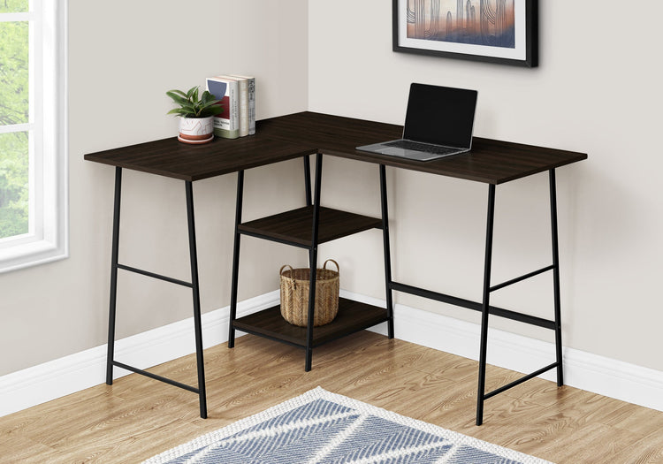 I 7590 Bureau, Bureau À Domicile, Coin, Étagères De Rangement, 48"l, Forme De L, Travail, Ordinateur Portable, Métal, Stratifié, Brun, Noir, Contemporain, Moderne - Simple Boutique