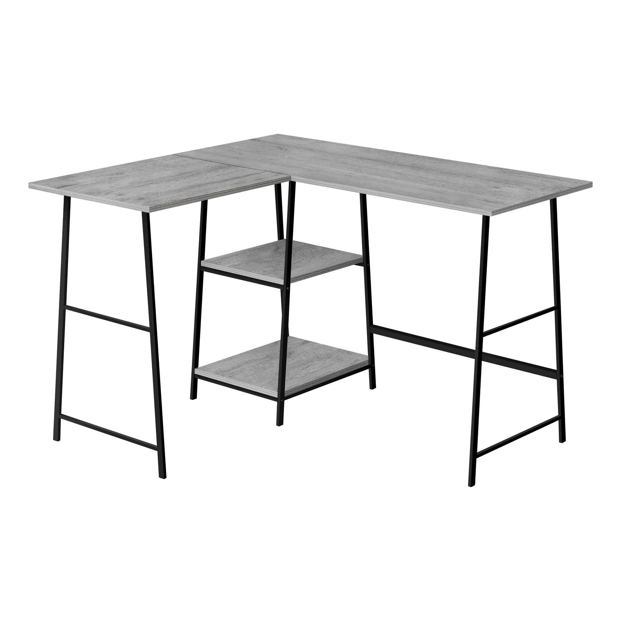 I 7591 Bureau, Bureau À Domicile, Coin, Étagères De Rangement, 48"l, Forme De L, Travail, Ordinateur Portable, Métal, Stratifié, Gris, Noir, Contemporain, Moderne - Simple Boutique