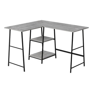 I 7591 Bureau, Bureau À Domicile, Coin, Étagères De Rangement, 48"l, Forme De L, Travail, Ordinateur Portable, Métal, Stratifié, Gris, Noir, Contemporain, Moderne - Simple Boutique