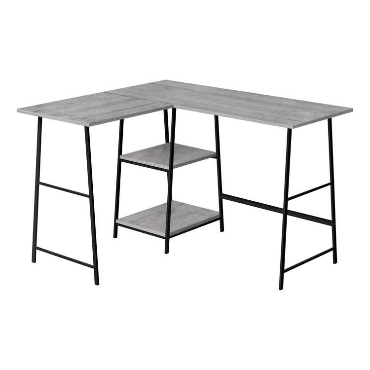 I 7591 Bureau, Bureau À Domicile, Coin, Étagères De Rangement, 48"l, Forme De L, Travail, Ordinateur Portable, Métal, Stratifié, Gris, Noir, Contemporain, Moderne - Simple Boutique